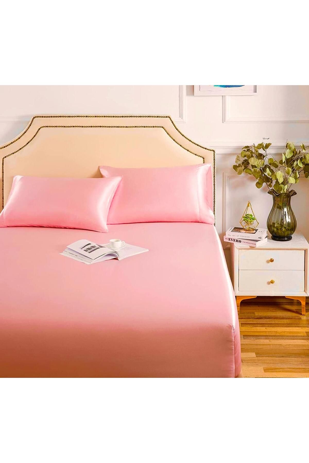 MODA PAMUK SATEN LASTİKLİ ÇARŞAF TAKIMI PUDRA PEMBE ( 50X70 2 ADET YASTIK KILIFI 180X260 1 ADET ÇARŞAF )