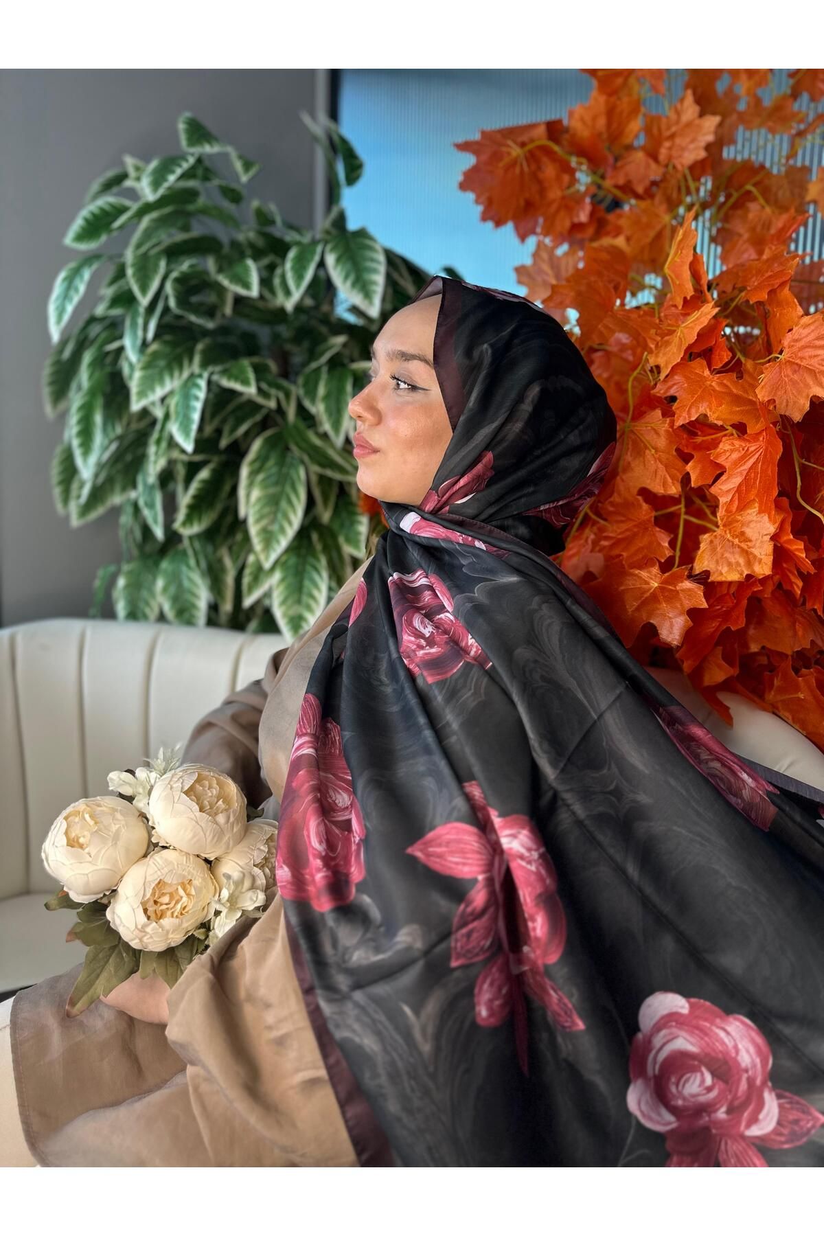 Oxygen Scarfs Summer Rose Desen Pamuk İpek Şal-12000