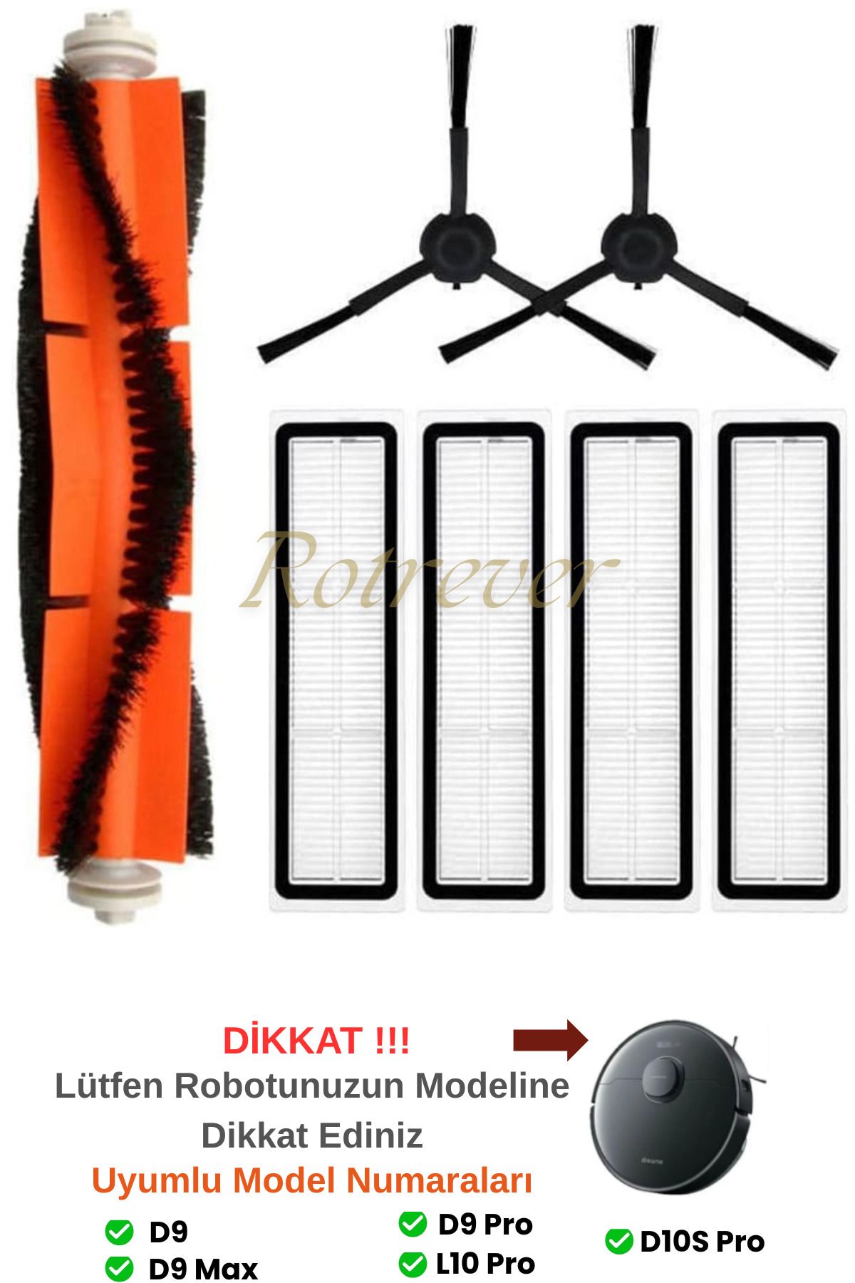 RotRever Dreame Bot L10 Pro (L10S PRO DEĞİL) Uyumlu Hepa Filtre,Fırça Yedek Parça Seti-7 Parça