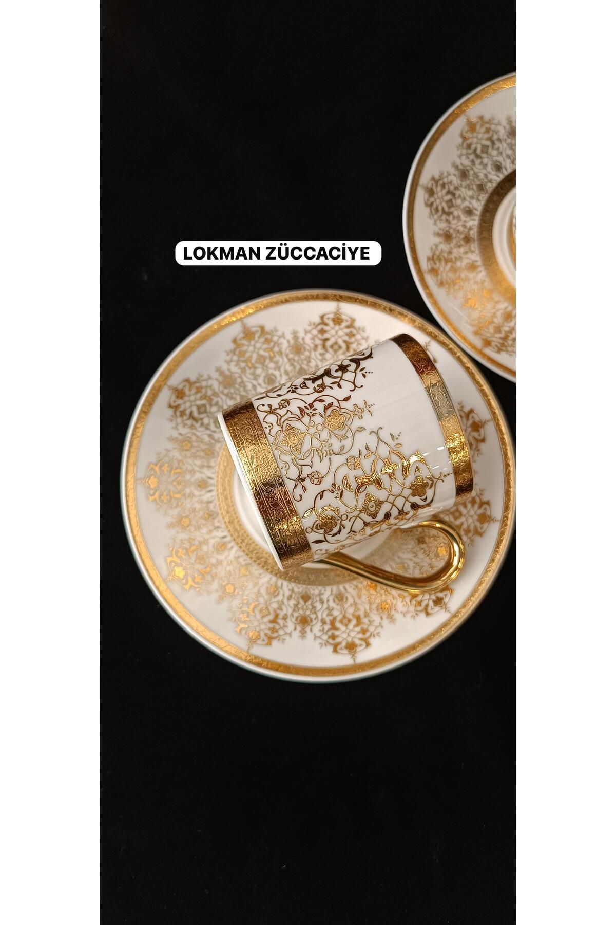 LOKMAN ZÜCCACİYE BOVARİA GERMANY HAND MADE 24K FIRÇA ALTIN EL İŞLEME KAHVE FİNCAN TAKIMI 90 ML (MODEL 2)