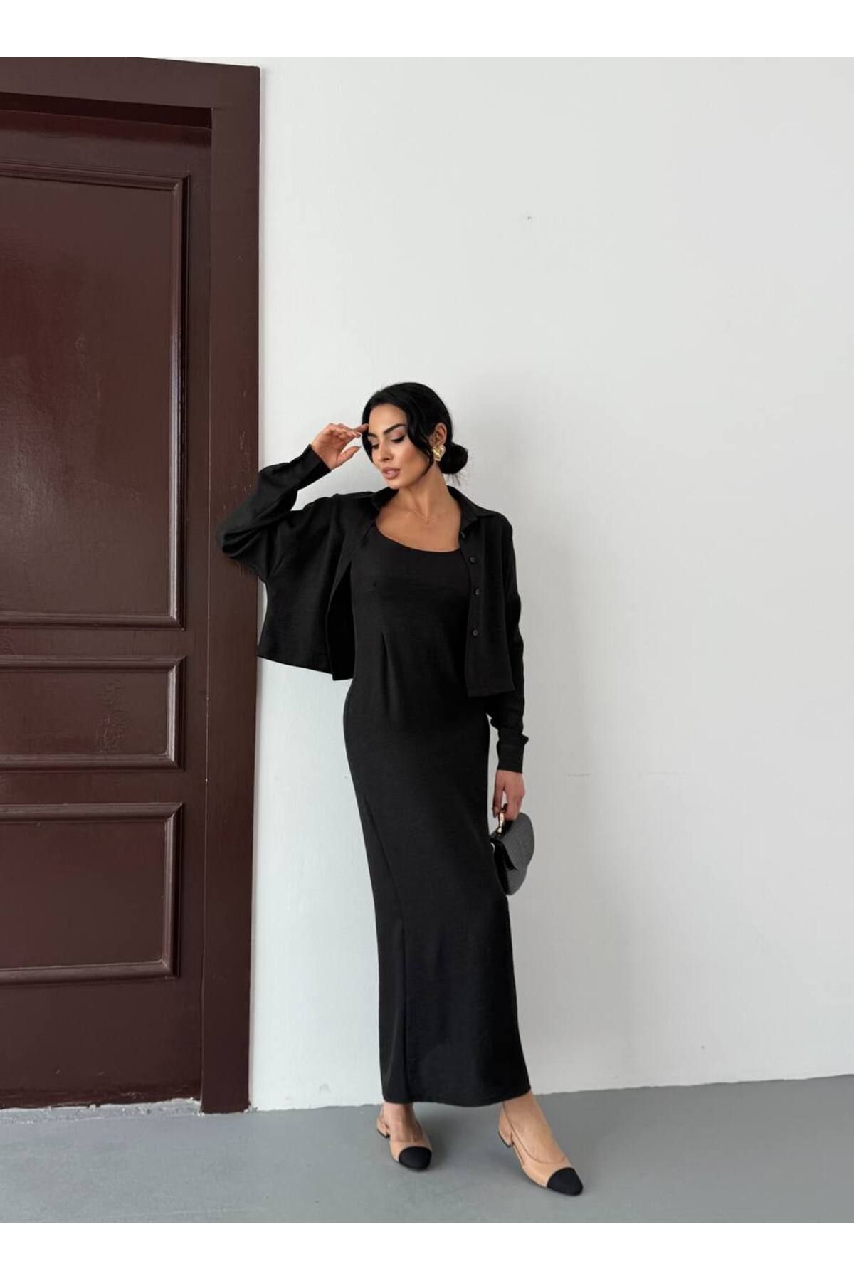 NESLİHAN KOCA BOUTİQUE KETEN İP ASKILI&GÖMLEKLİ İKİLİ ELBİSE