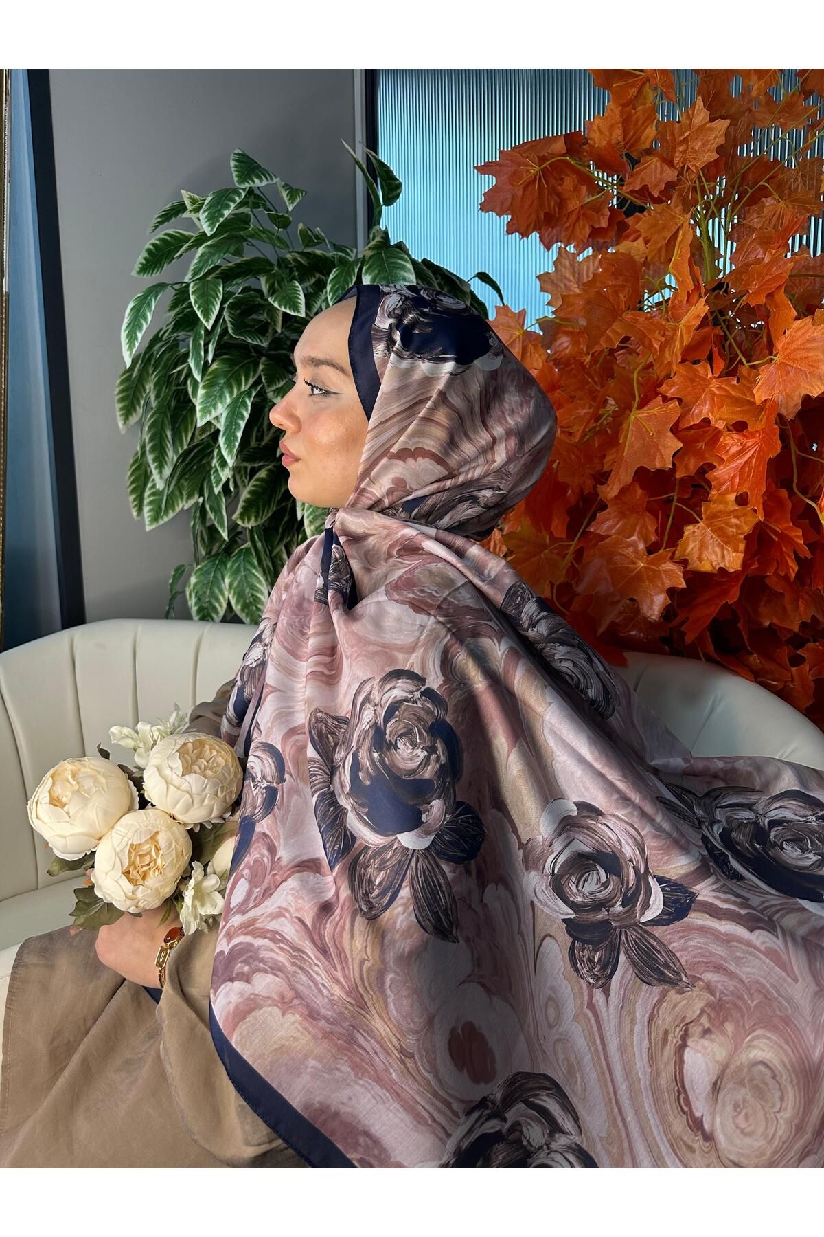 Oxygen Scarfs Summer Rose Desen Pamuk İpek Şal-12000