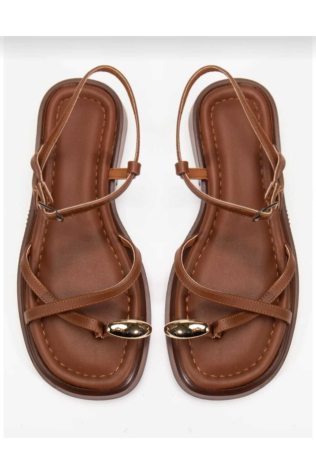 CİMİLİ SHOES Kadın Gold Yüzük Detaylı Günlük Sandalet