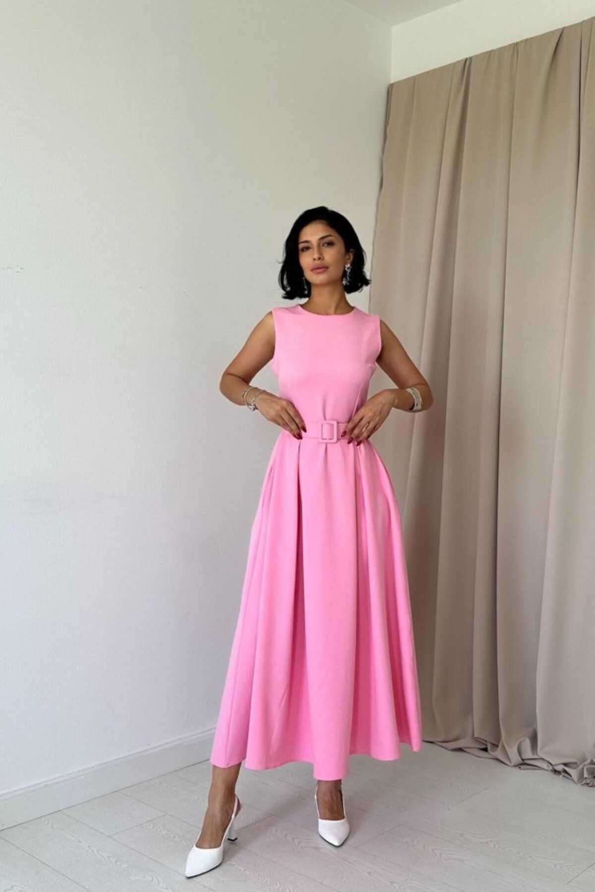 DEAG Pembe Halter Yaka Kloş Elbise