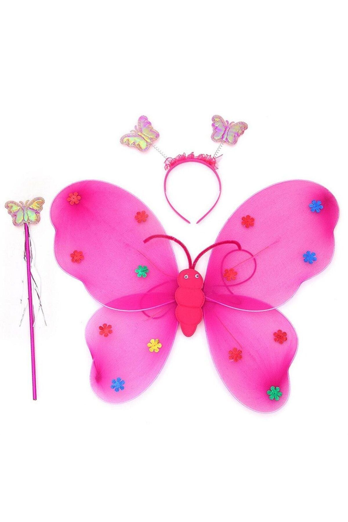 MODA PİNKJOY KOYU PEMBE PULLU KELEBEK KANAT ASA TAÇ 3' LÜ SET