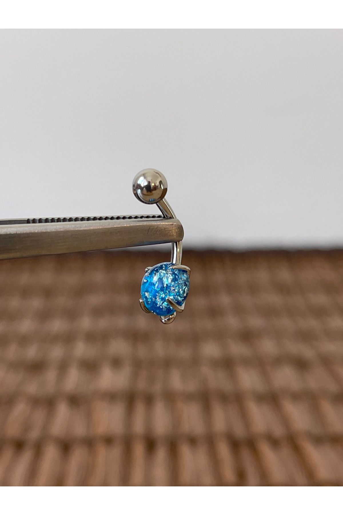 Rupen Kraft 316 L Cerrahi Çelik Anti Alerjik 10 mm Mavi Opal Taşlı Göbek Piercingi