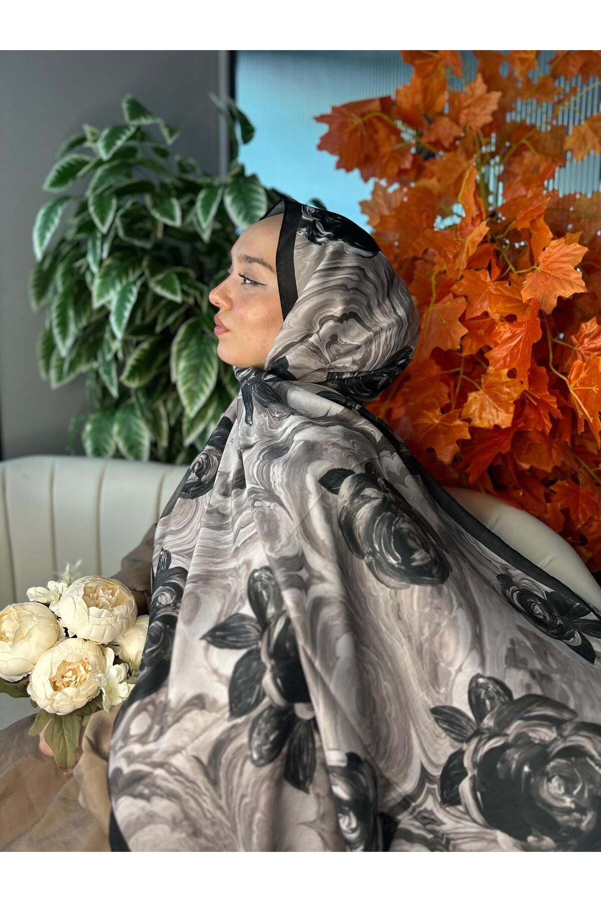 Oxygen Scarfs Summer Rose Desen Pamuk İpek Şal-12000