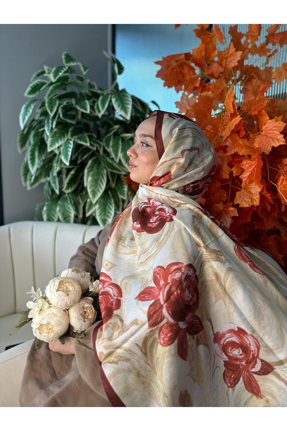 Oxygen Scarfs Summer Rose Desen Pamuk İpek Şal-12000