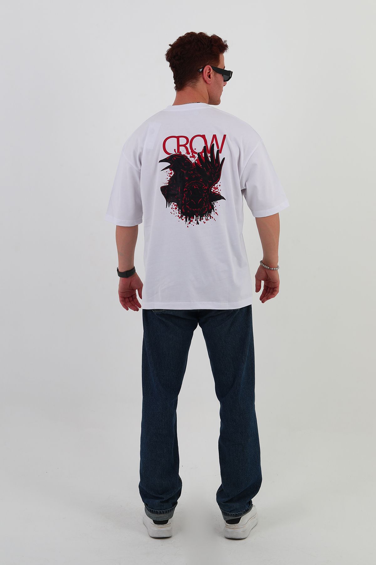 mantova CROW-Oversize Tişört | Sırt Baskılı – Minimal Göğüs Desenli Unisex Tshirt