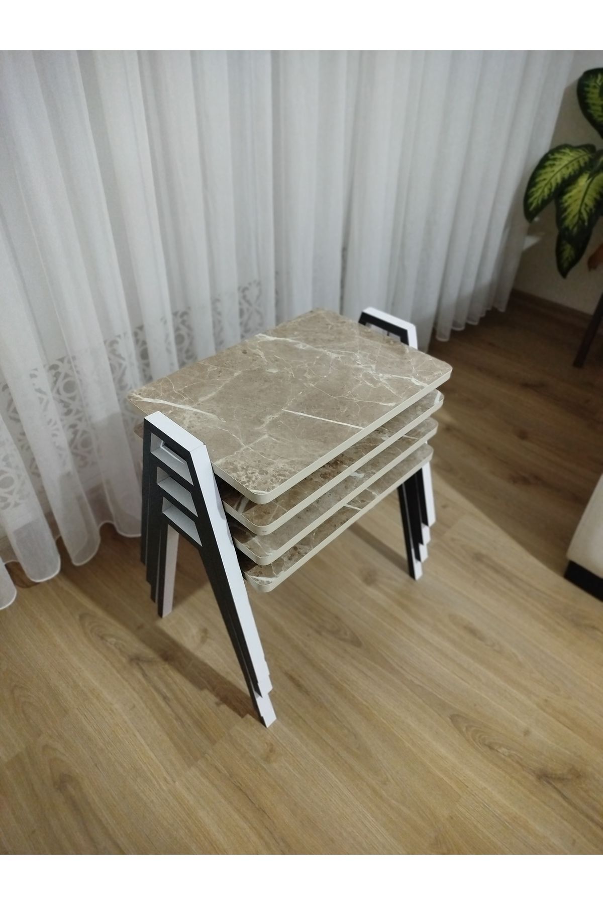 GÜVENÇ Zigon Sehpa 4'Lü Mermer Desenli Tepsi Model