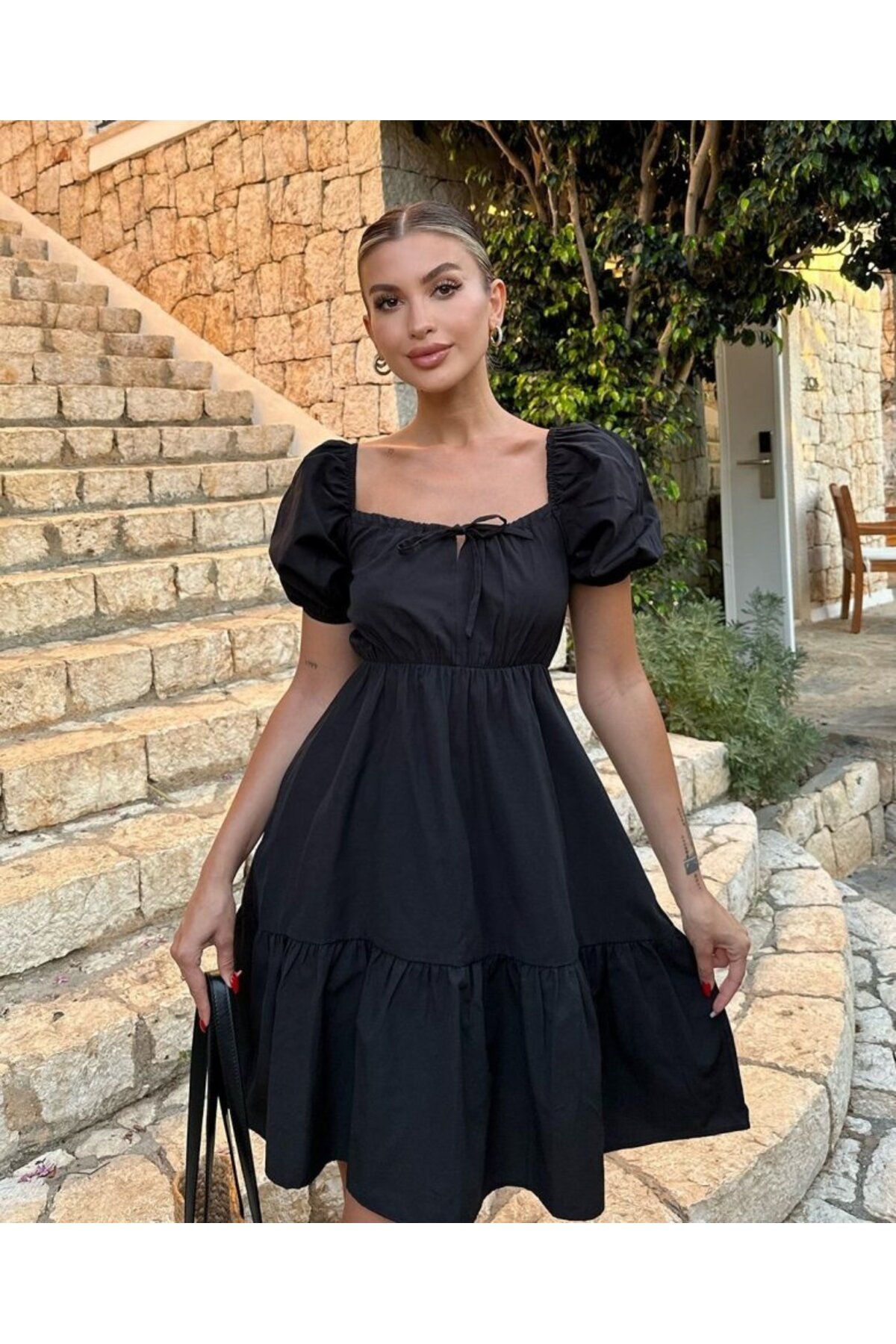 DEAG 2351 Kloş Poplin Elbise - Siyah
