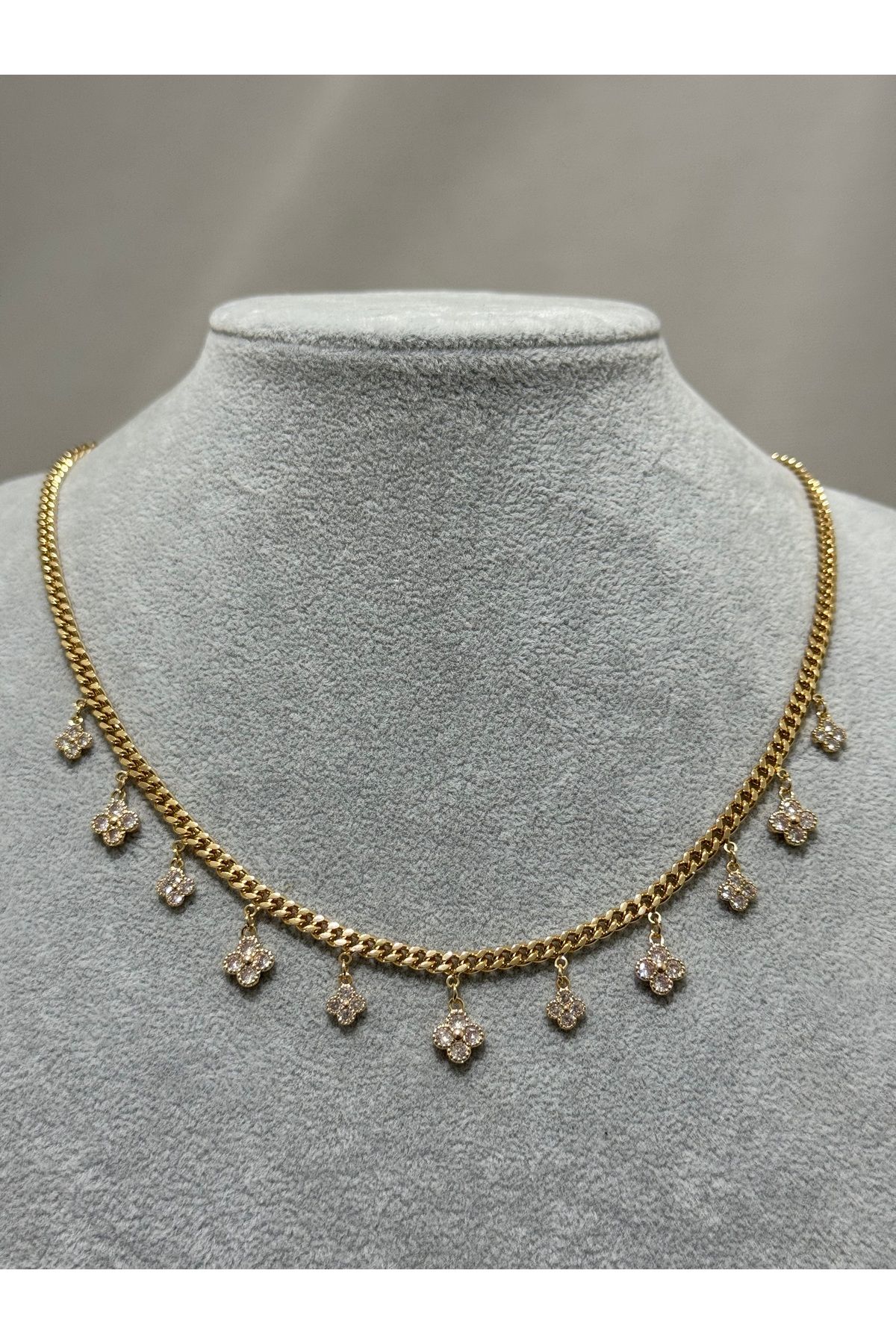 XUPING JEWELRY 18K yoncalı zirkon taşlı gold kolye paslanmaz kararmaz