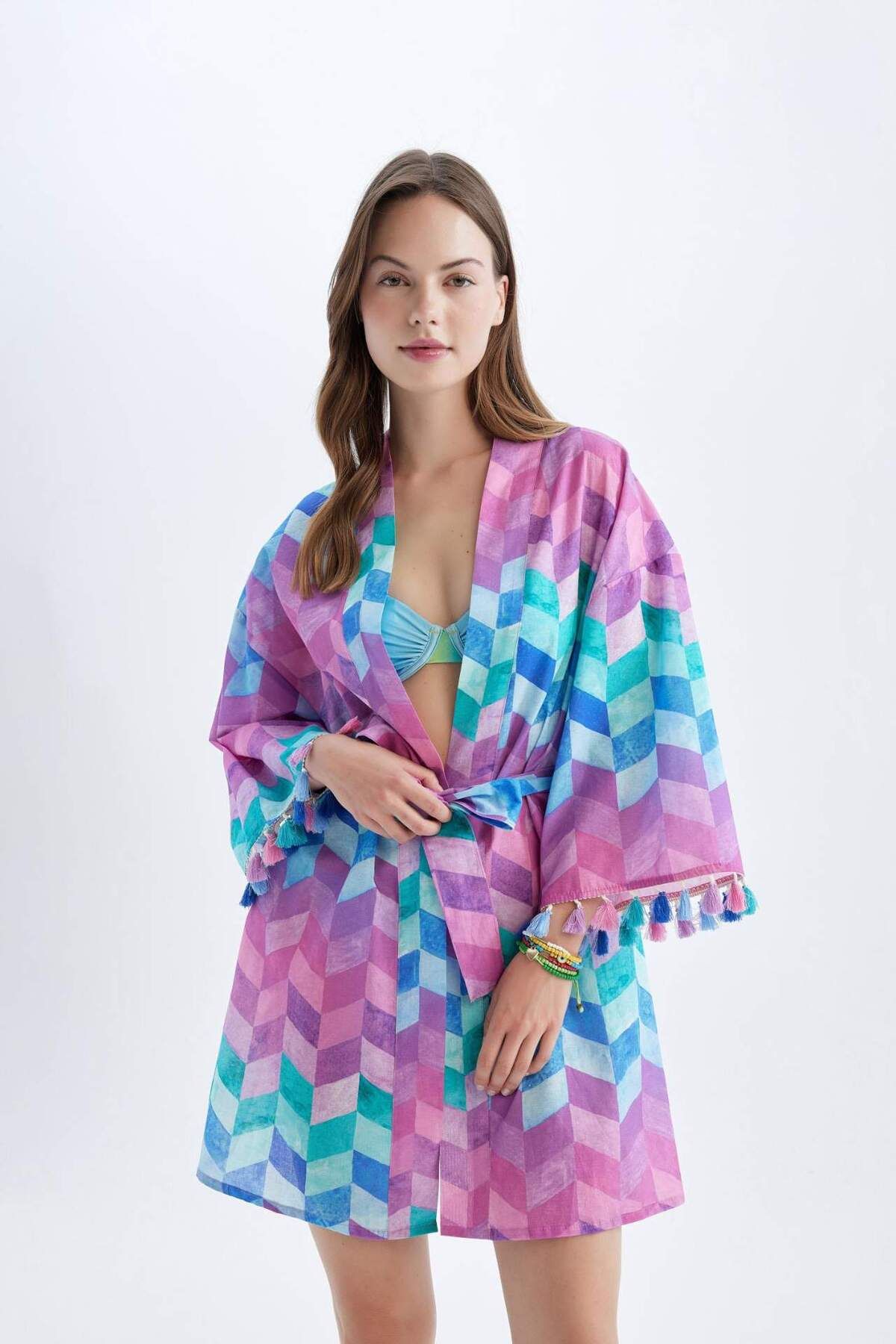 DeFacto Regular Fit Desenli Pamuklu Kimono-Fall in Love Z9813AZ24SM