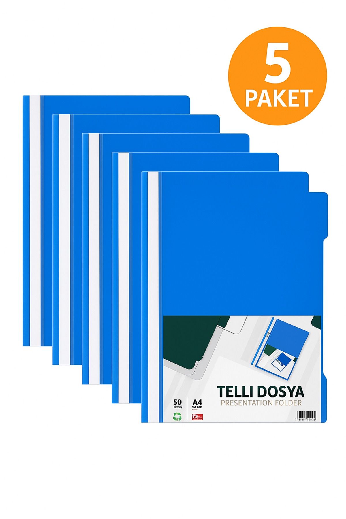 ANI OFİS KIRTASİYE A K Telli Dosya Mavi A4 – 50'li - 5 Paket Plastik Klasör Delikli