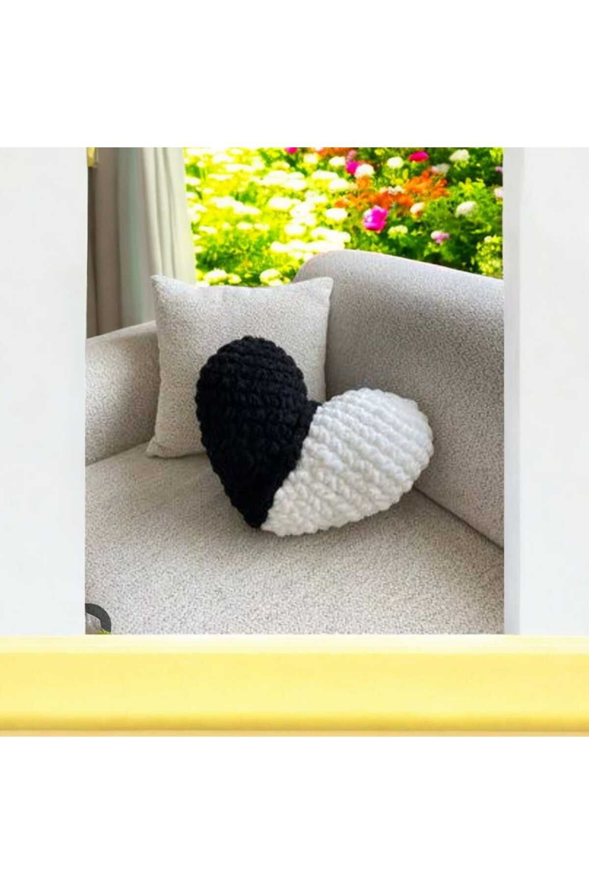 Tonydays siyah beyazsiyah kalpli puffy el yapımı birinci sınıf elyaf dolgulu 35 x 35 cm yastık