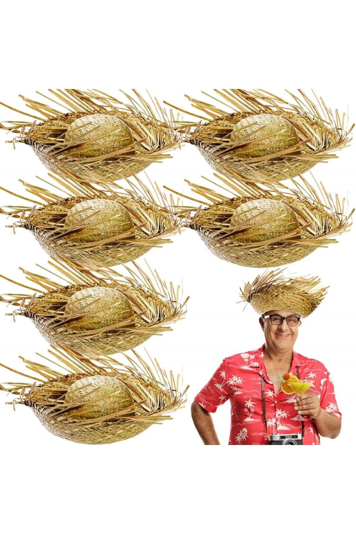 NEZADE STORE Tropikal Parti Naturel Hasır Hawaii Şapkası 13x36 cm