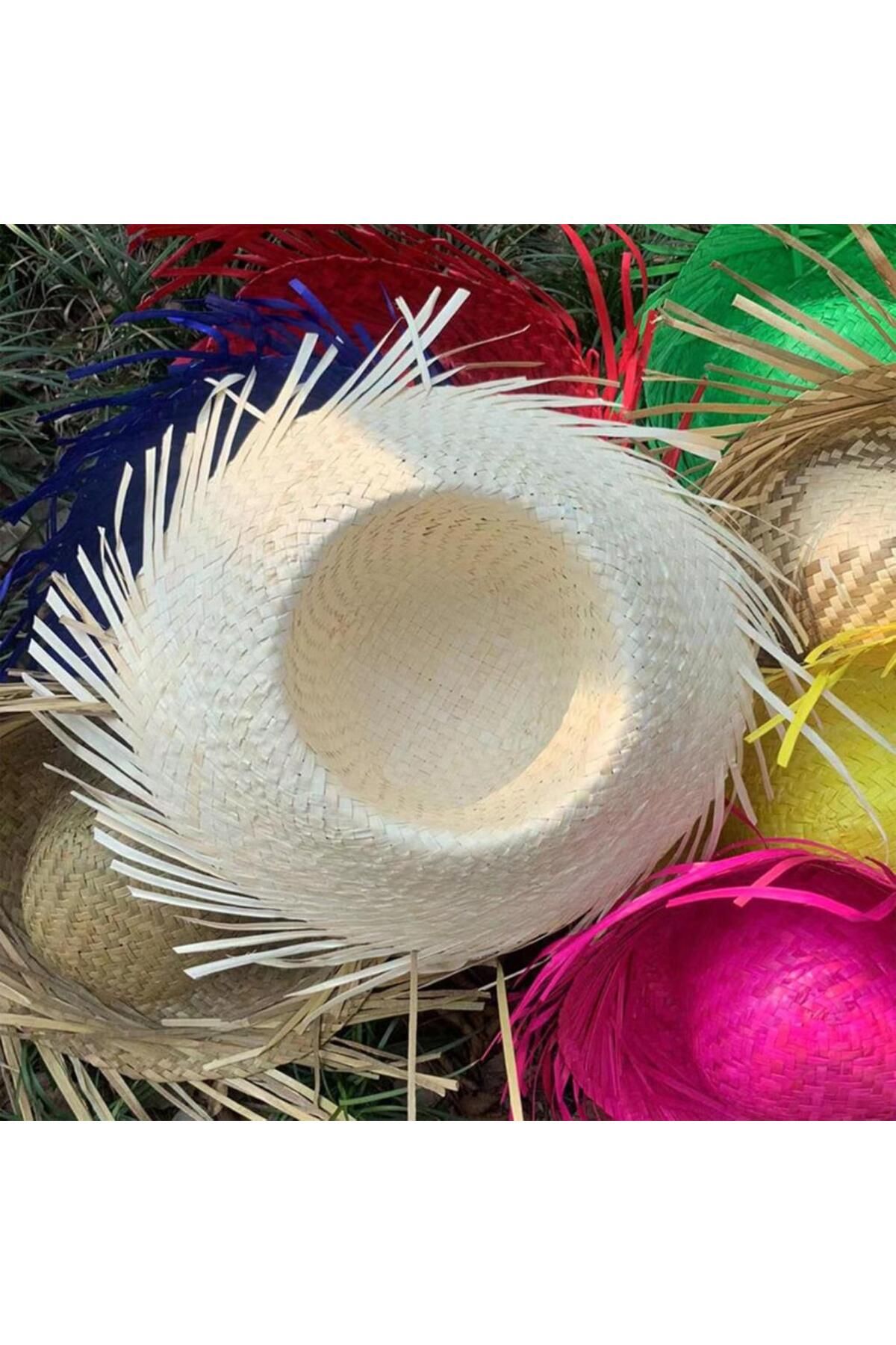 AYLİNA Tropikal Parti Beyaz Hasır Hawaii Şapkası 13x36 cm