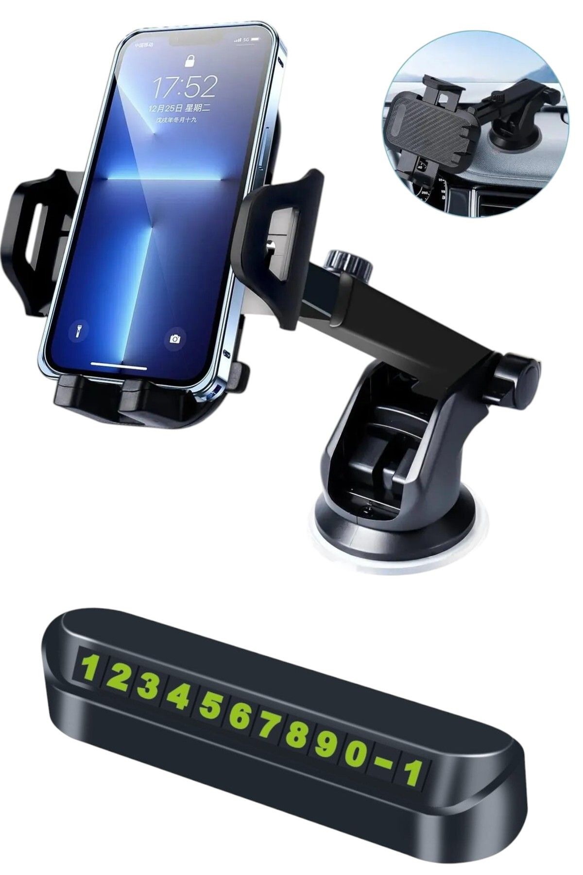 nelerbulurum Uzayan ve boyut Ayarlanabilir Vantuzlu 360° Açılı Telefon Tutucu Araba Tutacağı + Telefon numaratörü
