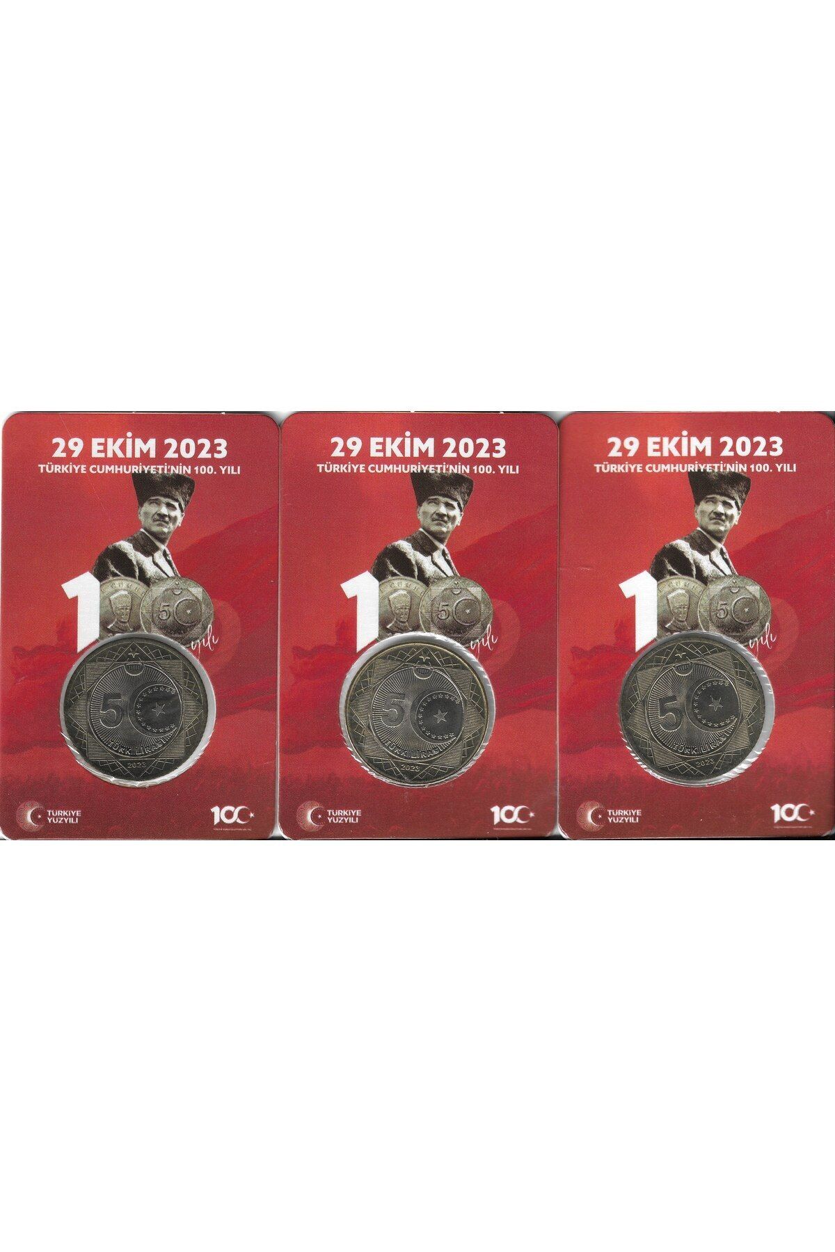 EMİR COLLECTION 2023 Cumhuriyet'in 100.Yılı Hatıra 5 Lira Özel Kırmızı Kitinde 3 Adet ÇİL