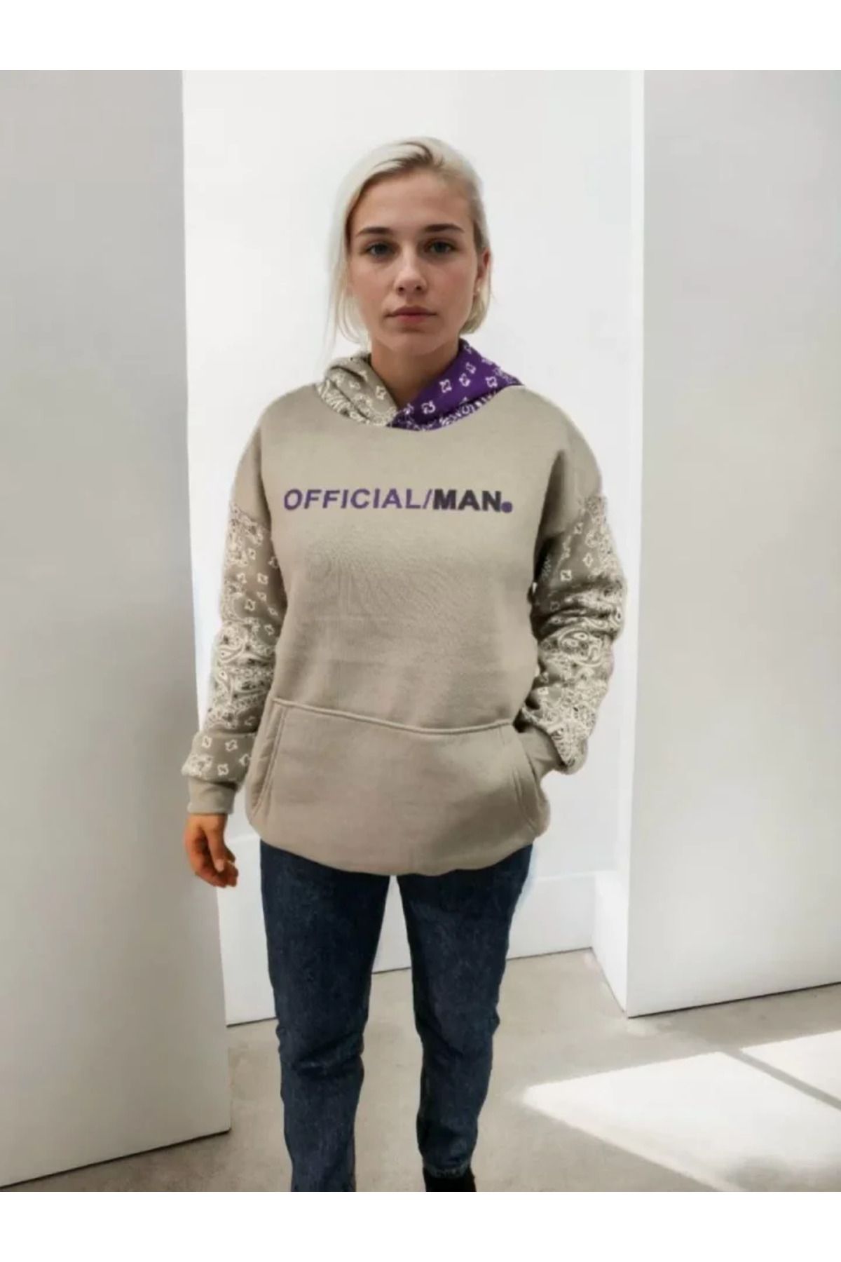 DEAG Baskılı Kapüşonlu Sweatshirt - Gri