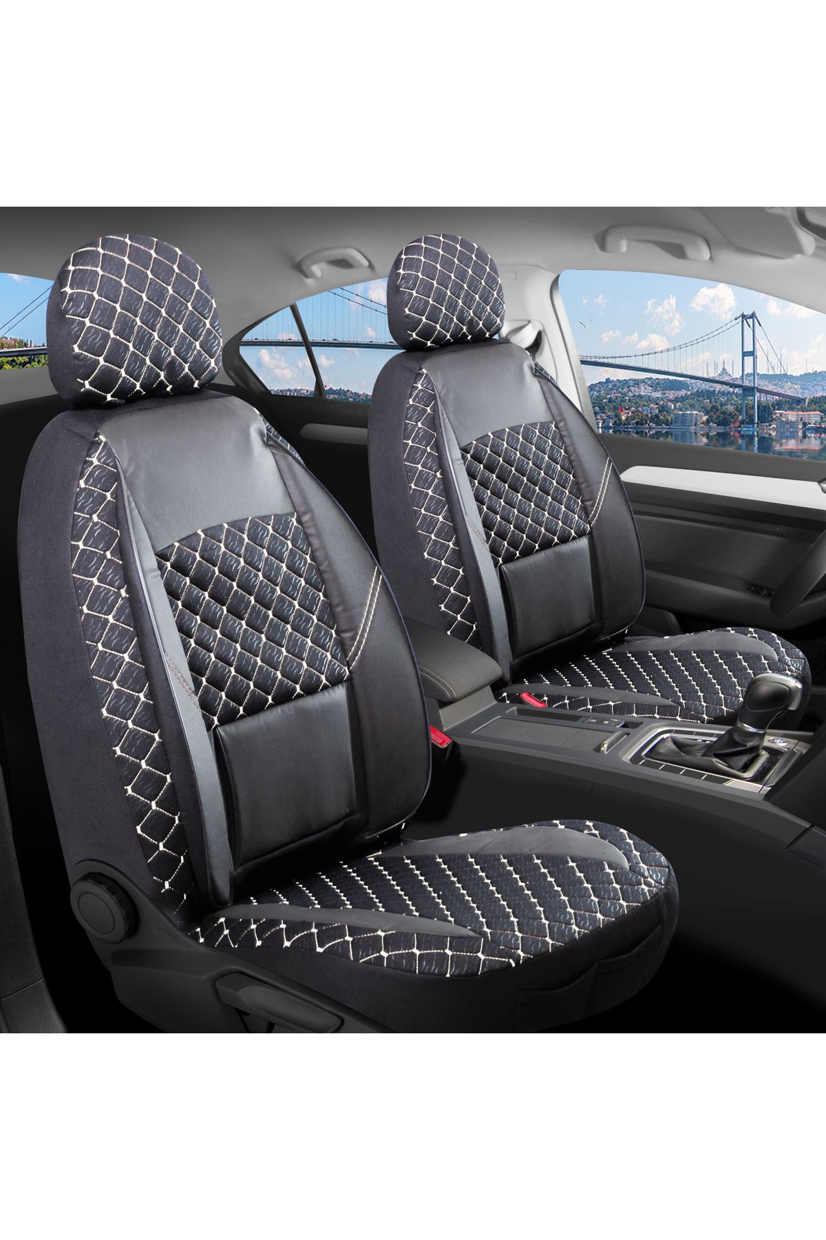 autogoodstore Toyota Corolla Yeni Uyumlu Lüx Yarı Deri Oto Koltuk Kılıfı Ön Arka Takım ALPINE SİYAH BEYAZ ags