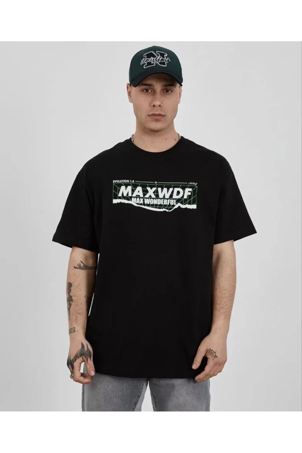 DEAG Unisex Bisiklet Yaka Baskılı Oversize T-Shirt - Siyah