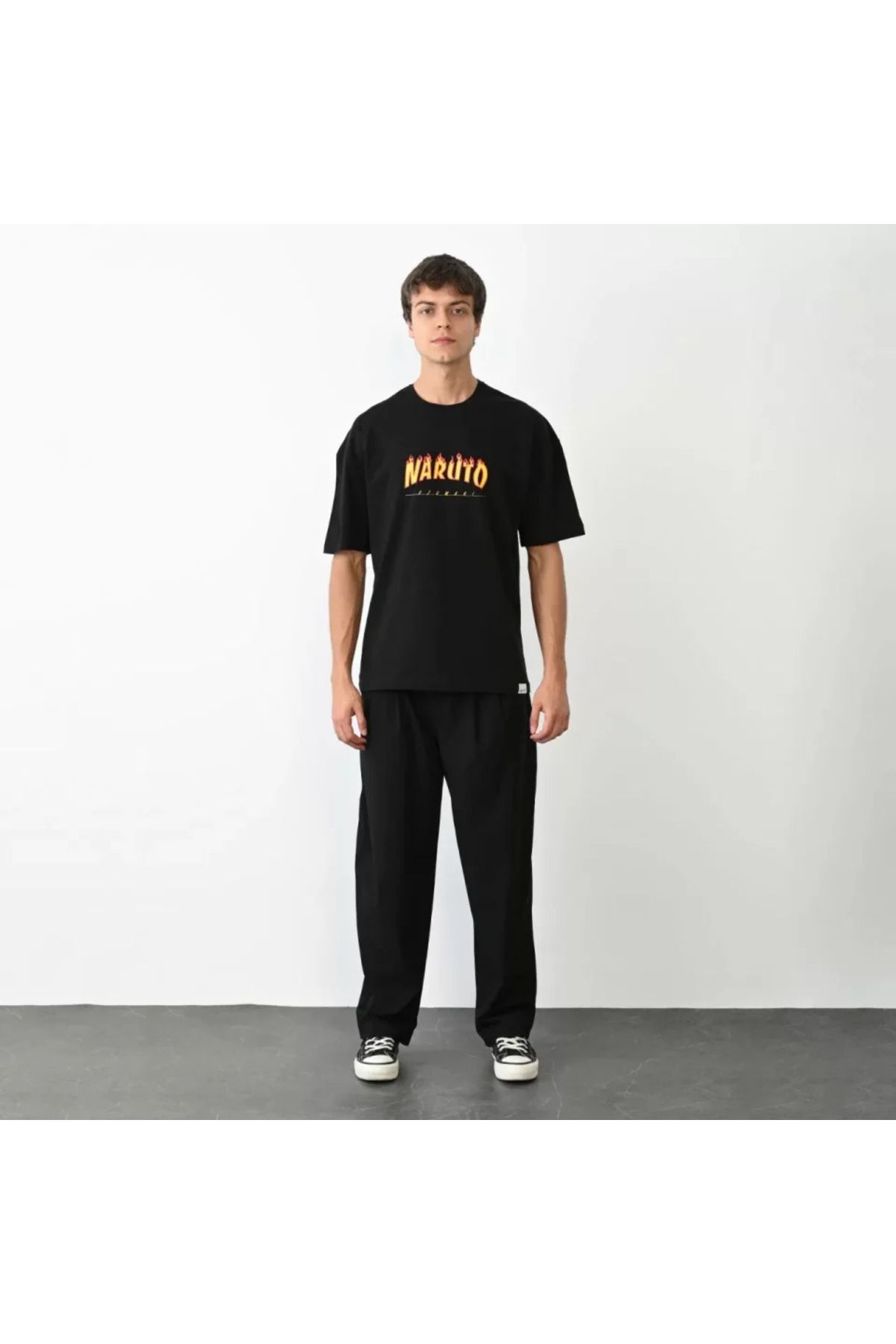 DEAG Unisex Bisiklet Yaka Baskılı Oversize T-Shirt - Siyah