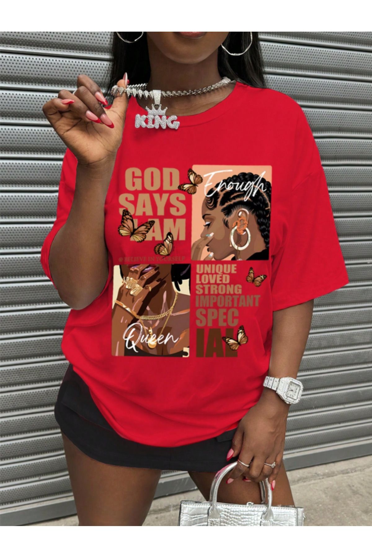 COHERENT Unisex Erkek/Kadın GODSAYS Özel Baskılı Oversize Pamuklu T-Shirt