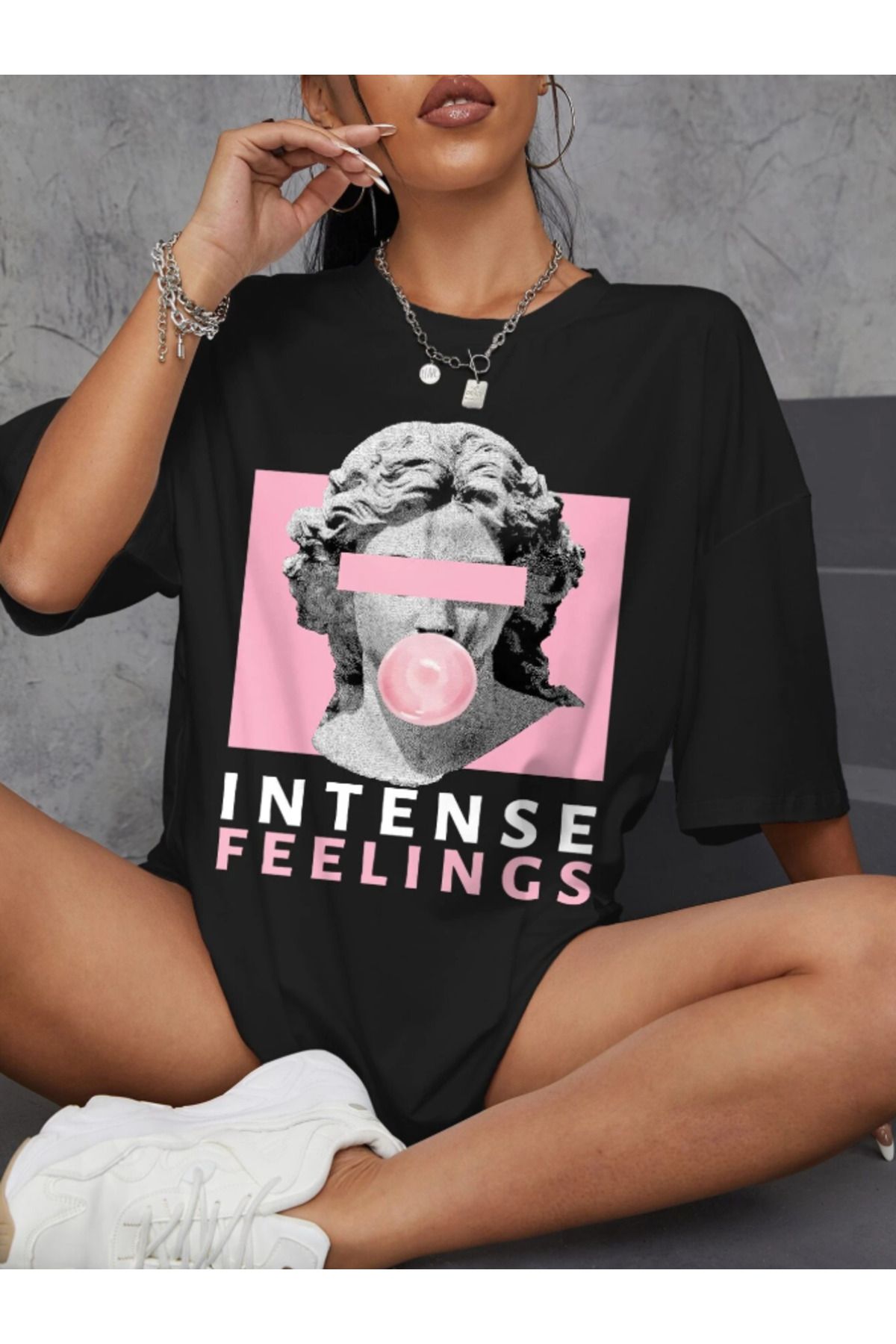 COHERENT Unisex Erkek/Kadın FEELINGS Özel Baskılı Oversize Pamuklu T-Shirt