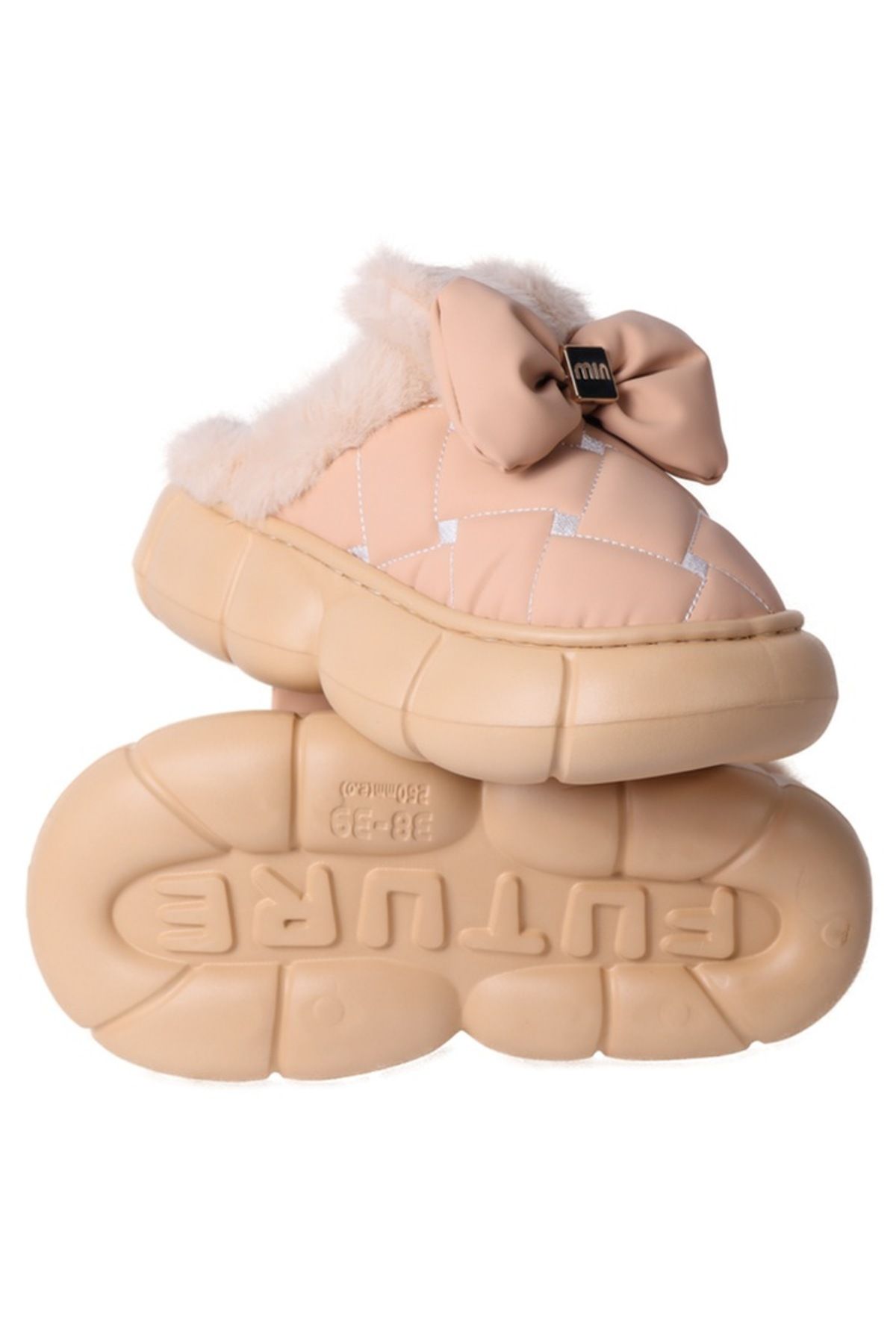 Generic-Papuci de damă cu căptușeală din blană, talpă groasă din EVA, pentru interior/exterior, roz, mărimea 36-37 1