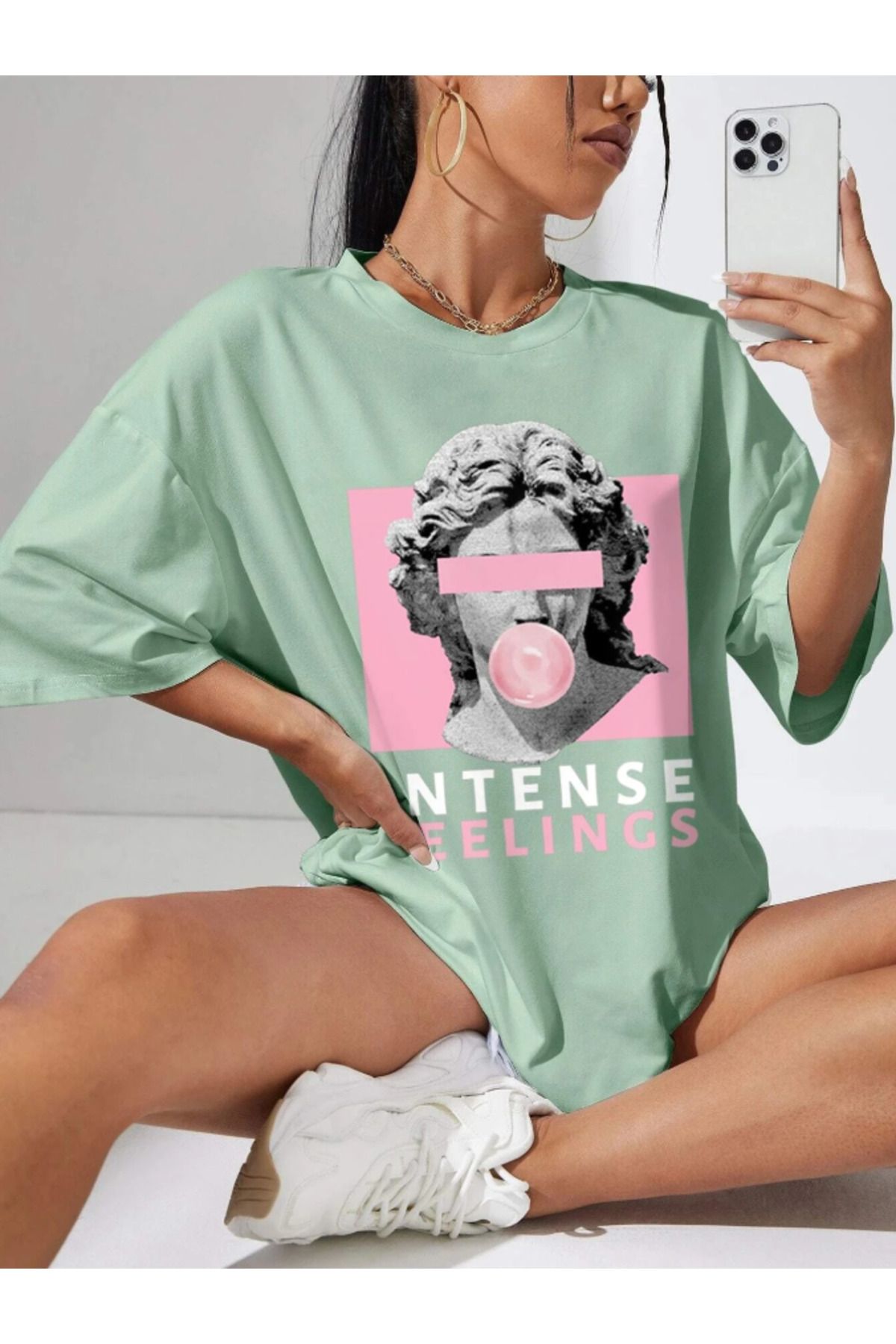 COHERENT Unisex Erkek/Kadın FEELINGS Özel Baskılı Oversize Pamuklu T-Shirt