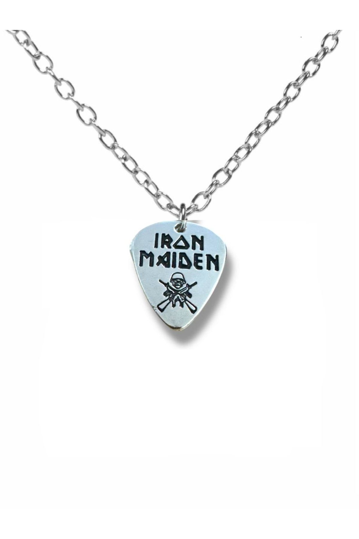 Herşey Nota Iron Maiden Heavy Metal Grubu Pena Şeklinde Çift Taraflı Rock İşaretli Unisex Metal Kolye