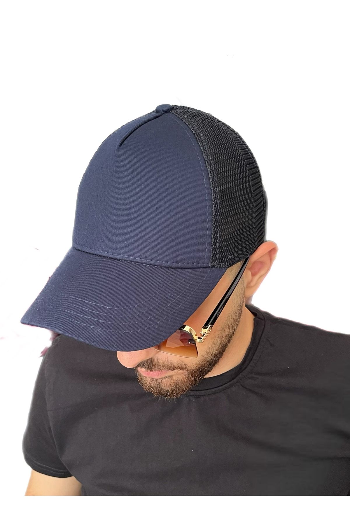 ZERAMİNE Lacivert Düz Şapka Unisex Spor Şapka Fileli