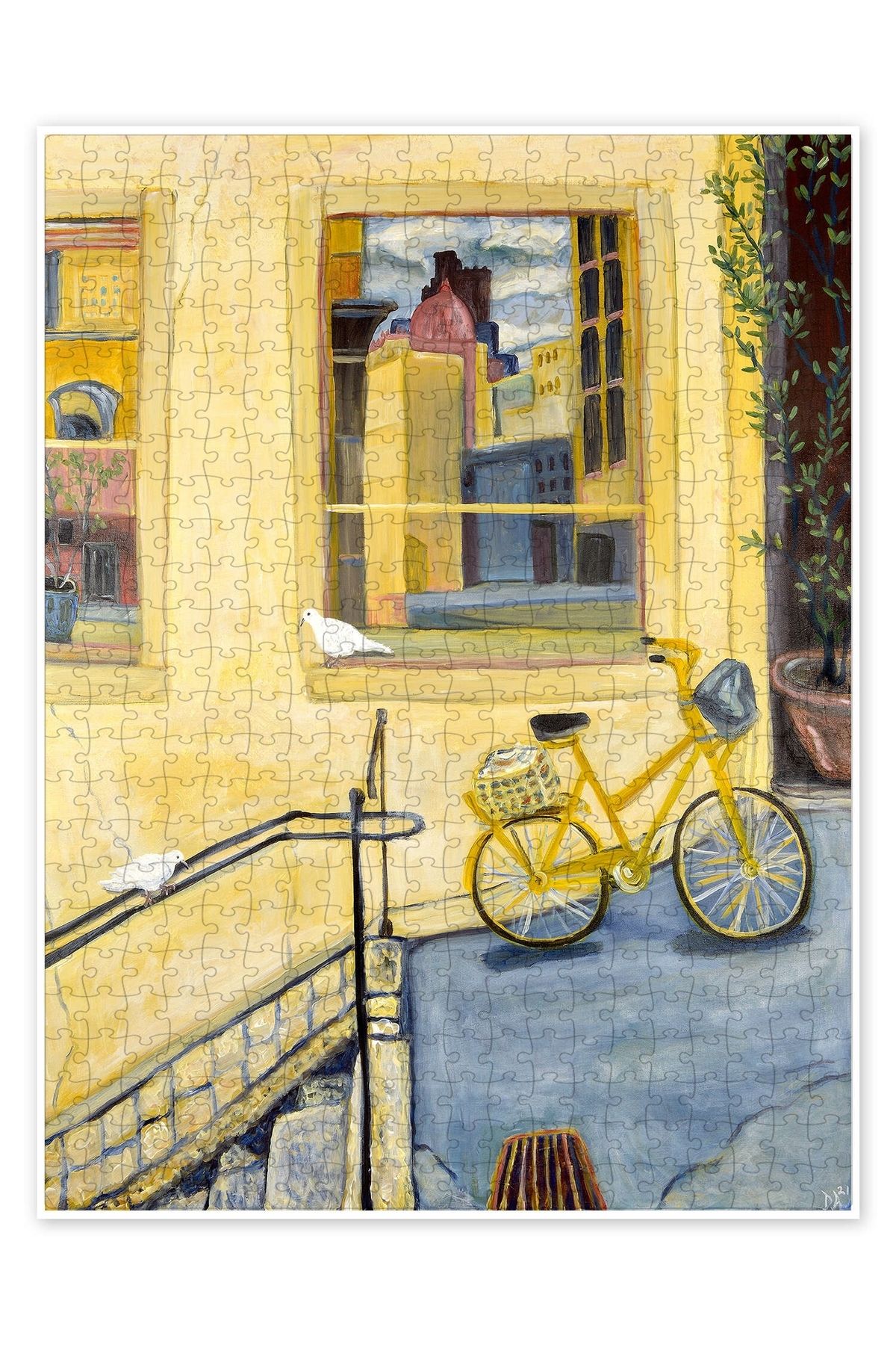 Jeronkarji Montmartre'da Sarı Bisiklet 500 Parça Puzzle Yapboz Şehir Manzara Temalı Hobilik