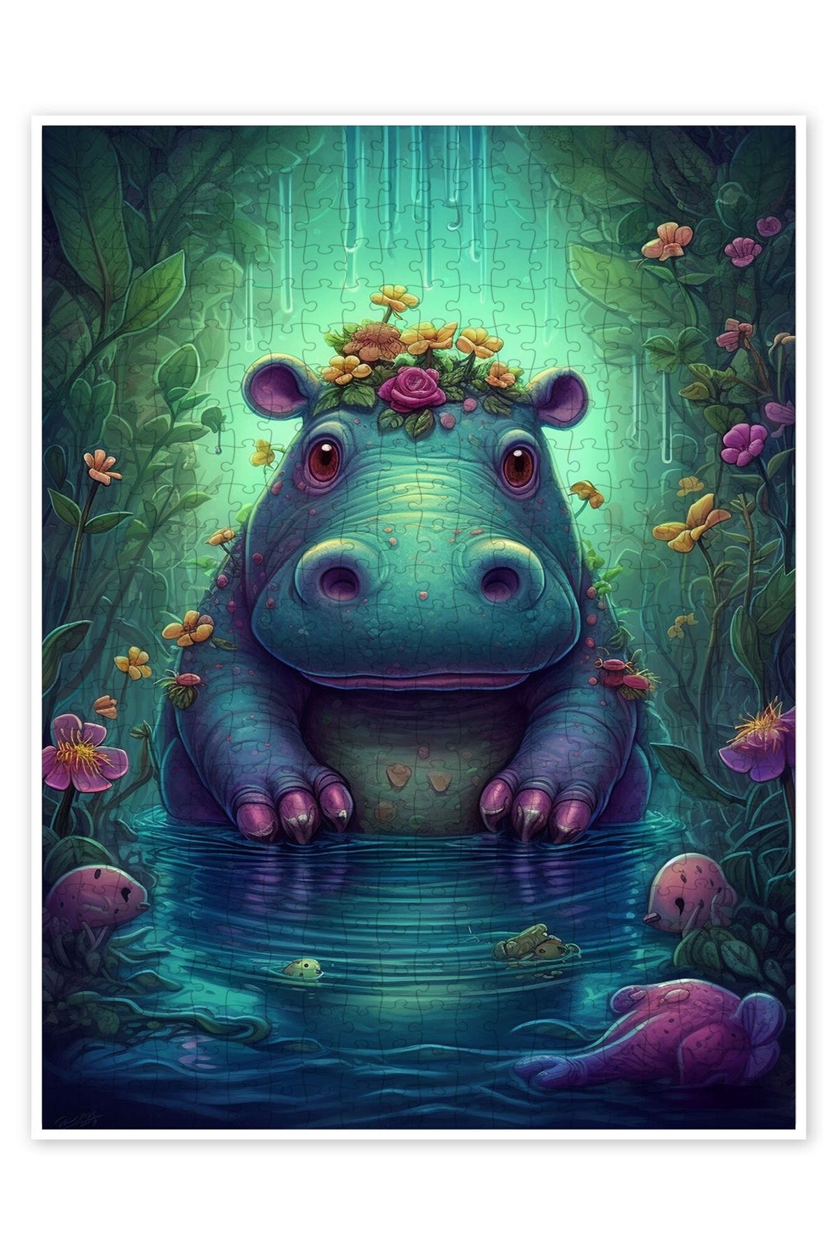 Jeronkarji Küçük Su Aygırı 500 Parça Puzzle Yapboz Çocuklar için Neşeli Hayvan Temalı