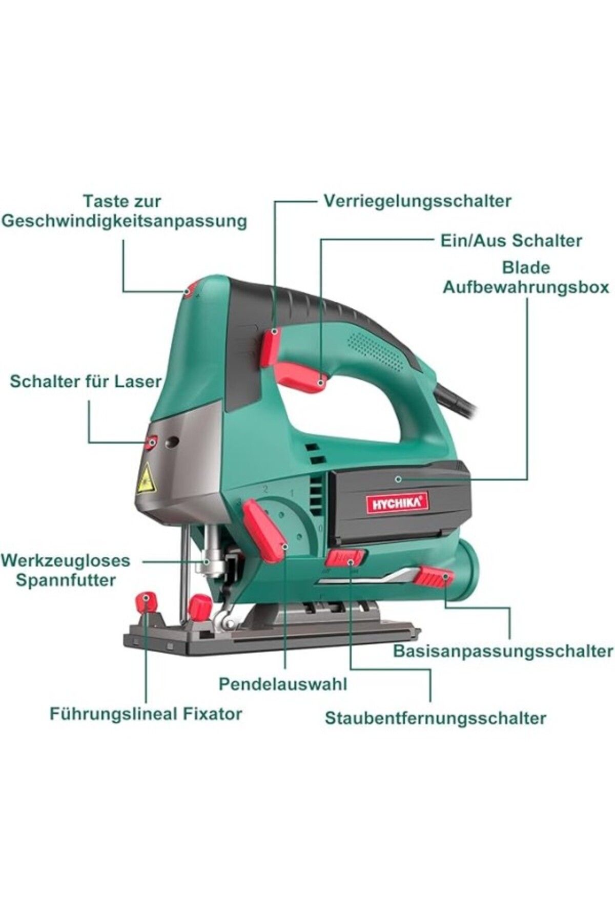 ShopZum Hychika 800w Dekupaj Testeresi, Maks. Kesme Derinliği: 110 Mm, 800-3000 Spm, 6 Ayarlanabilir Hız, 4