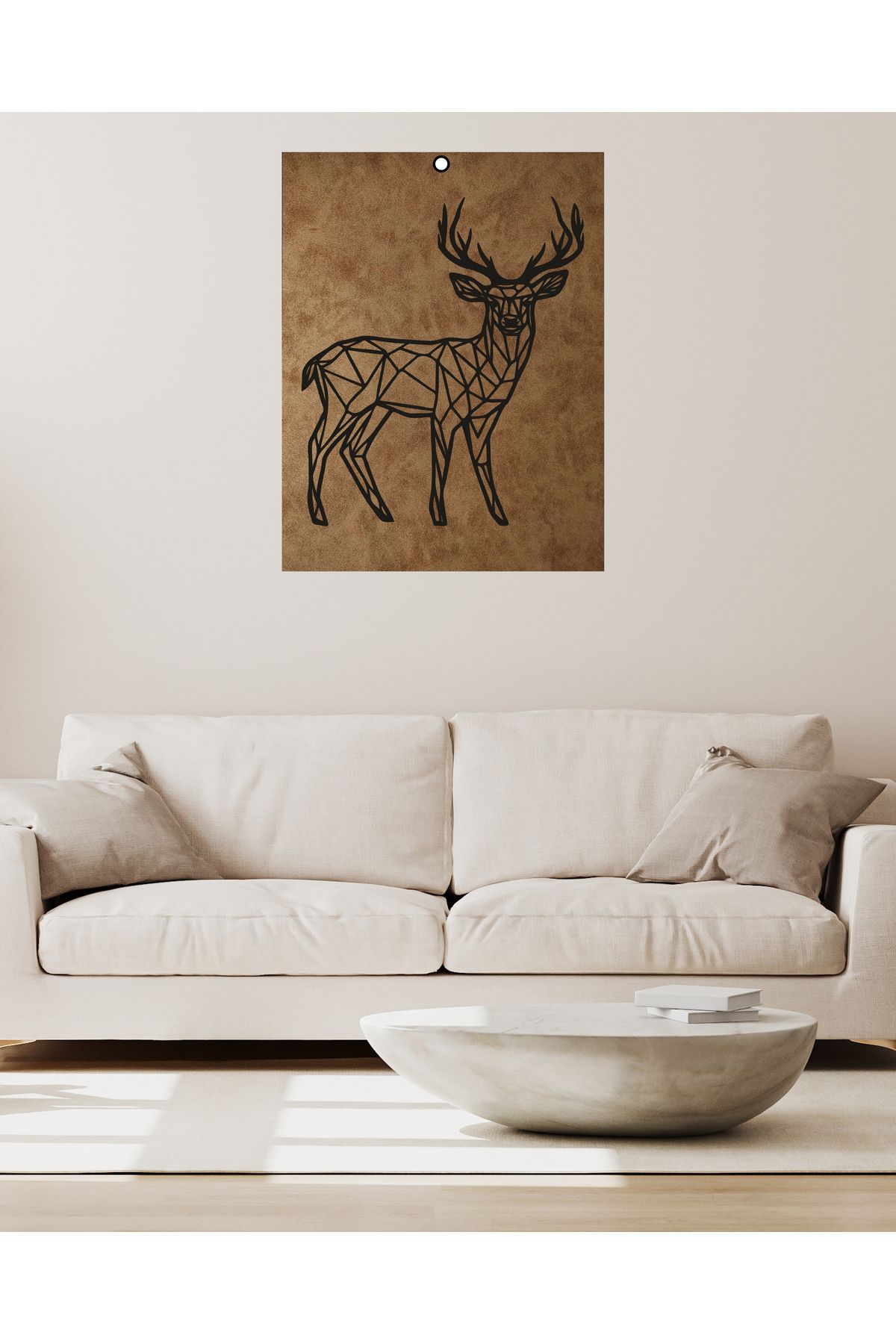 Grand Fine Art Çerçevesiz Süet Deri Üzerine Lazer Kesim Siyah Mdf Tablo Geometrik Geyik