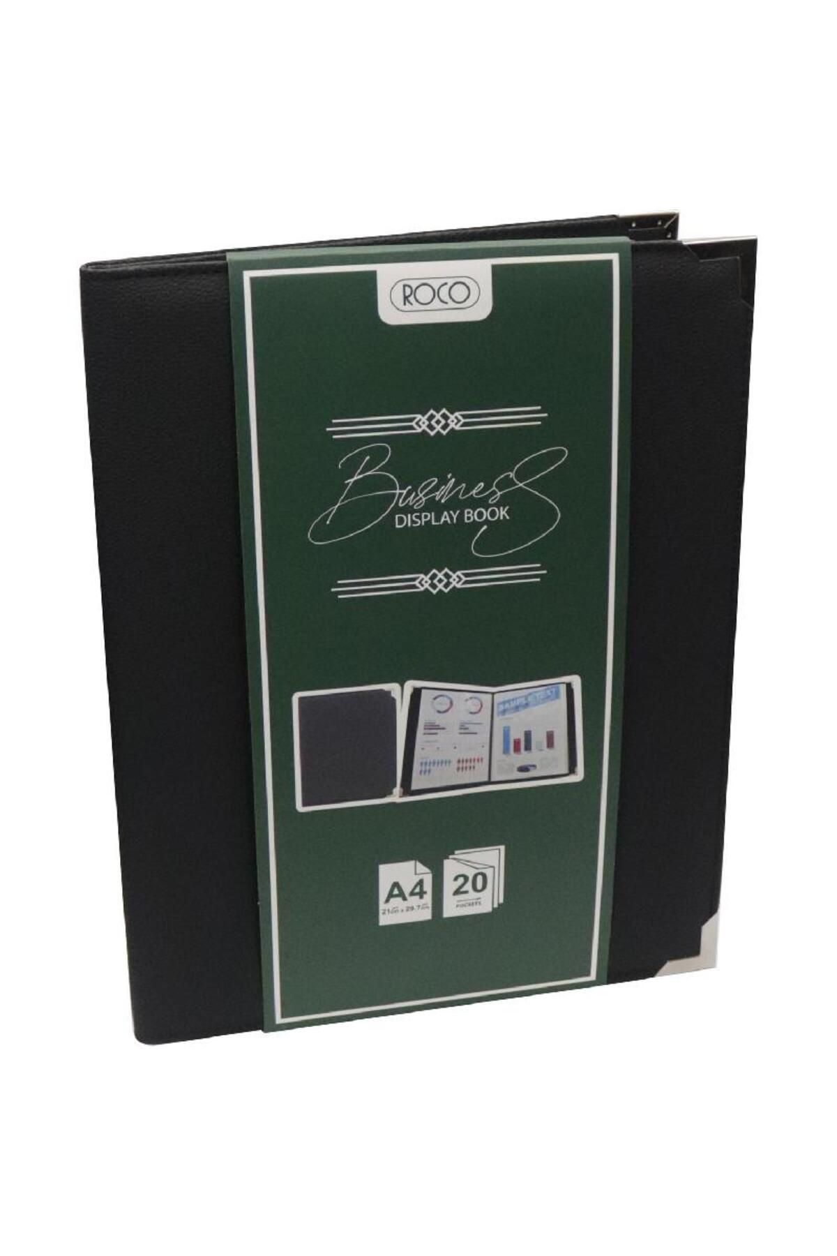 Roco-A4 Display Book with 20 Pockets – Leather Cover, Black 1