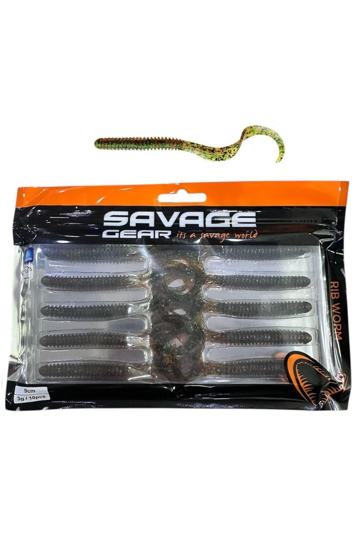 Savage Gear Rib Worm 9cm 3gr Silikon Yem 10 Adet Green Pumpkin