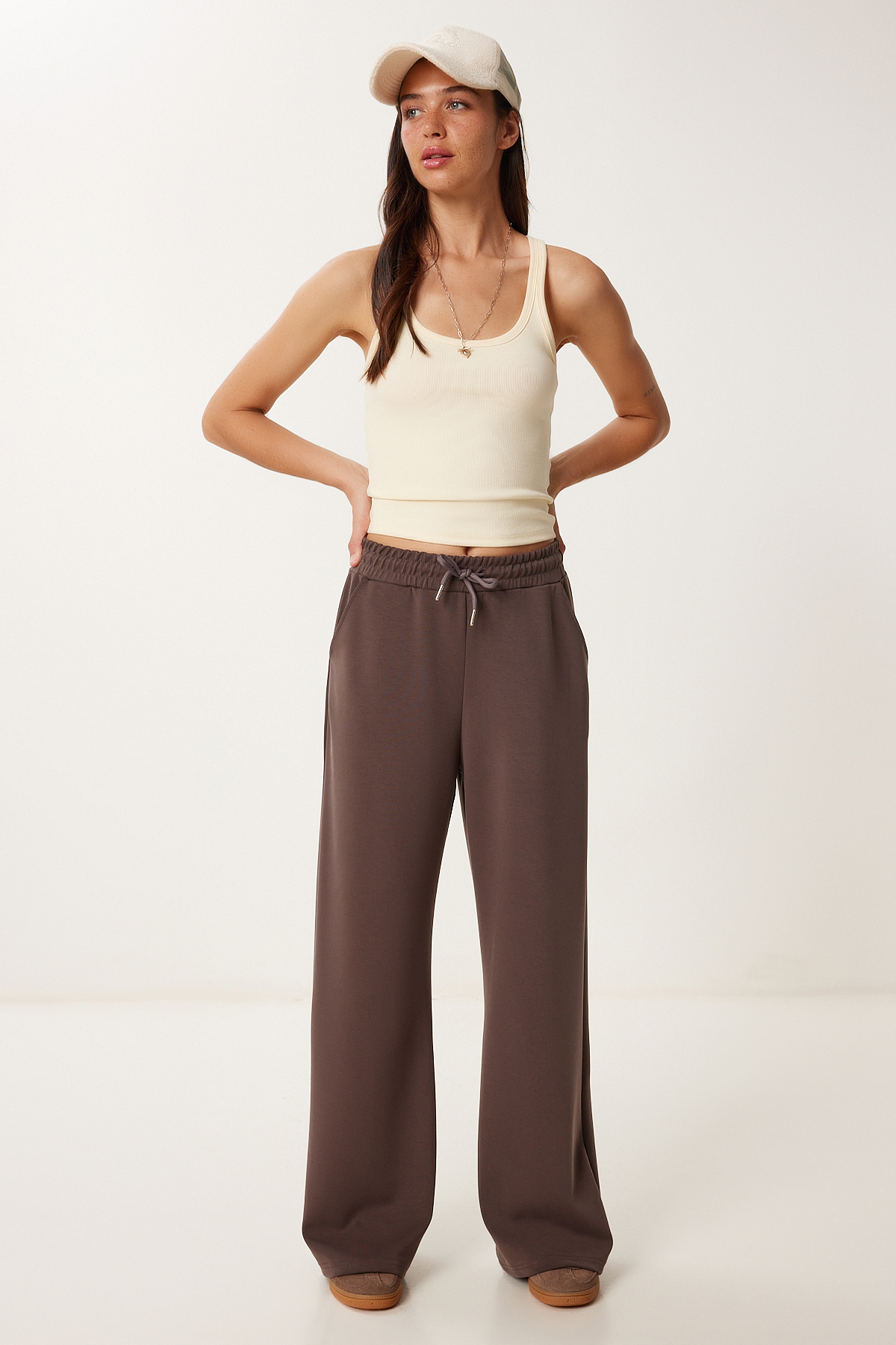 Lovelyİstanbul  Geniş Paça Modal Eşofman Altı KAKAO LUB0070 - Görsel 2