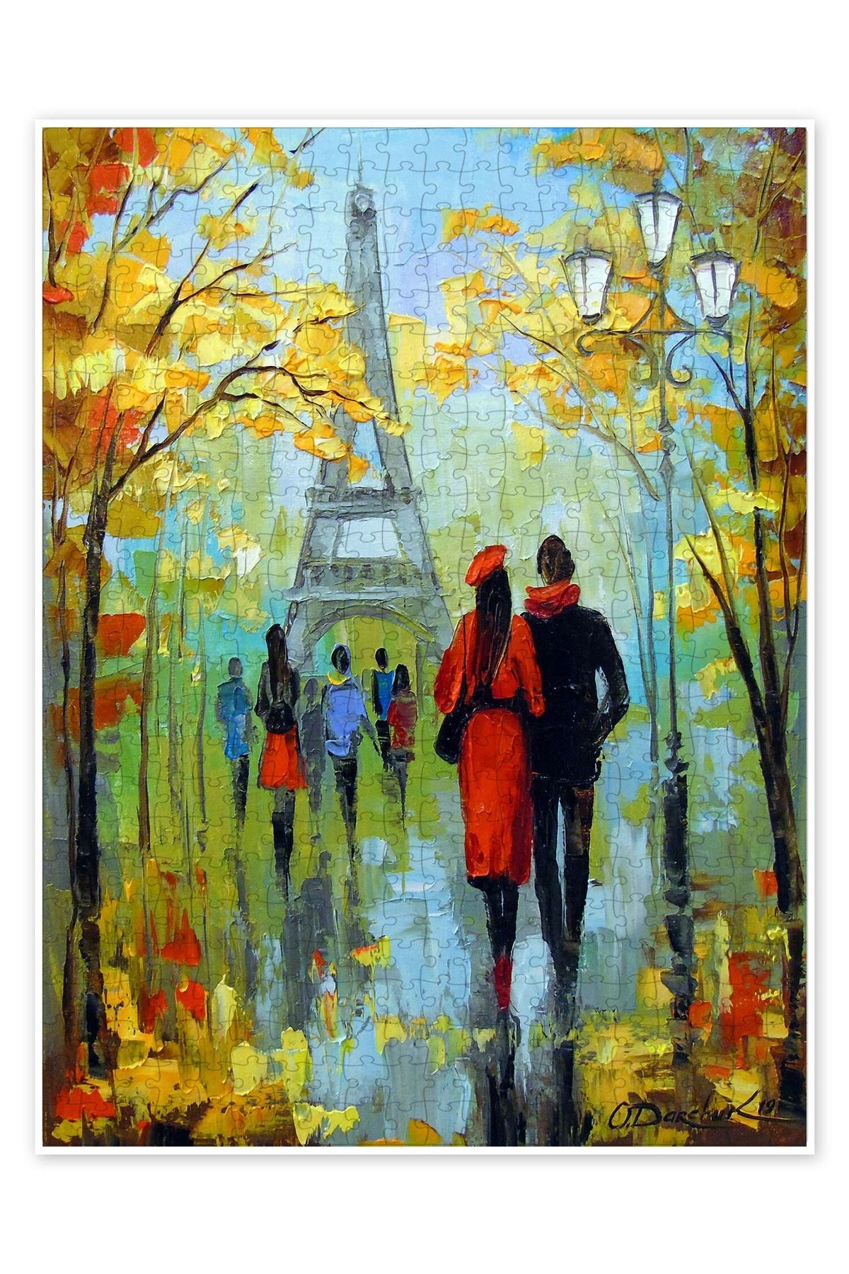 Jeronkarji Paris'te Romantik Yürüyüş 500 Parça Puzzle Yapboz Şehir Manzara Temalı Hobilik