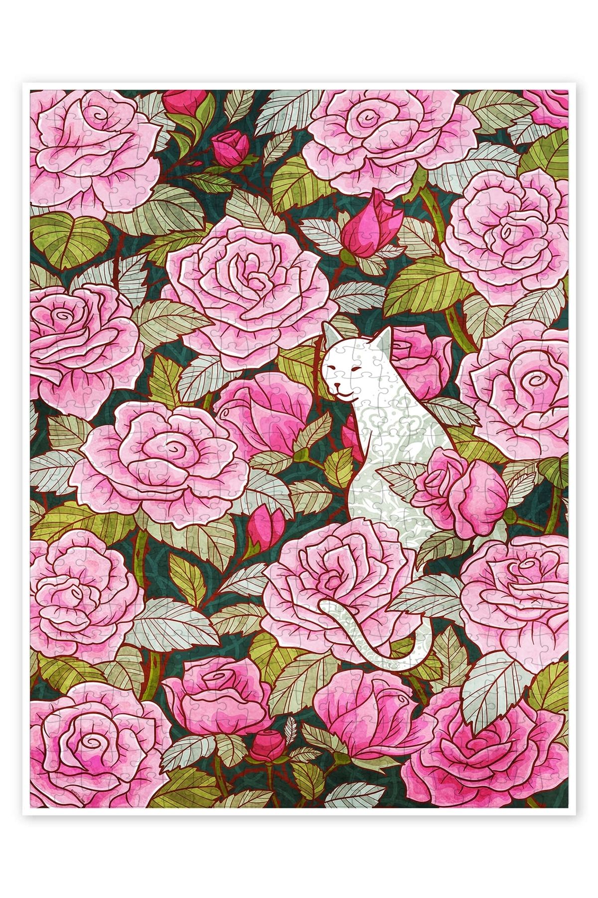 Jeronkarji Kedi ve Güller 500 Parça Puzzle Yapboz Kedi Köpek Temalı Doğa ve Orman Hayvanları