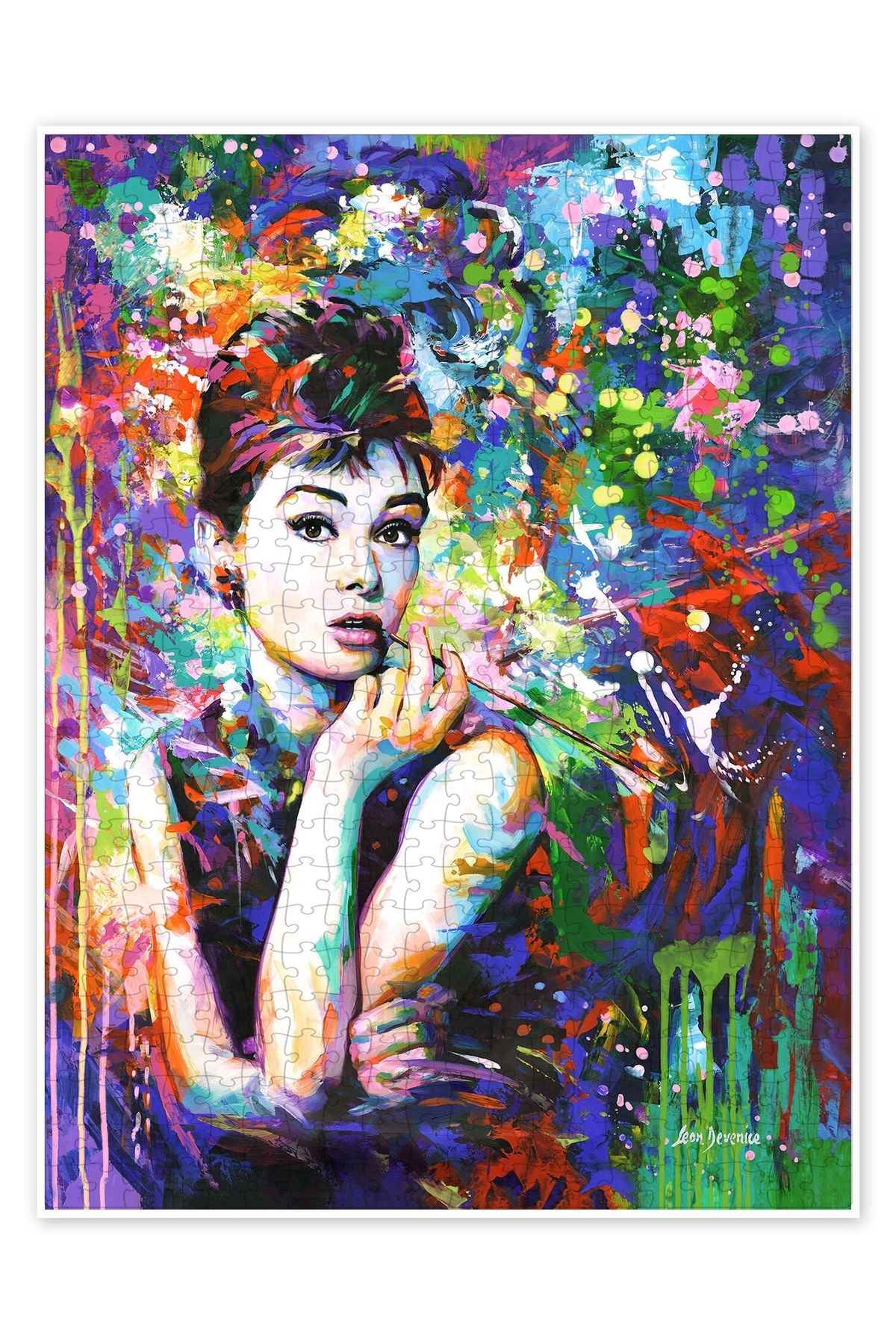 Jeronkarji Audrey Hepburn, Modern Portre 500 Parça Puzzle Yapboz Bohem Soyut Sanat Temalı