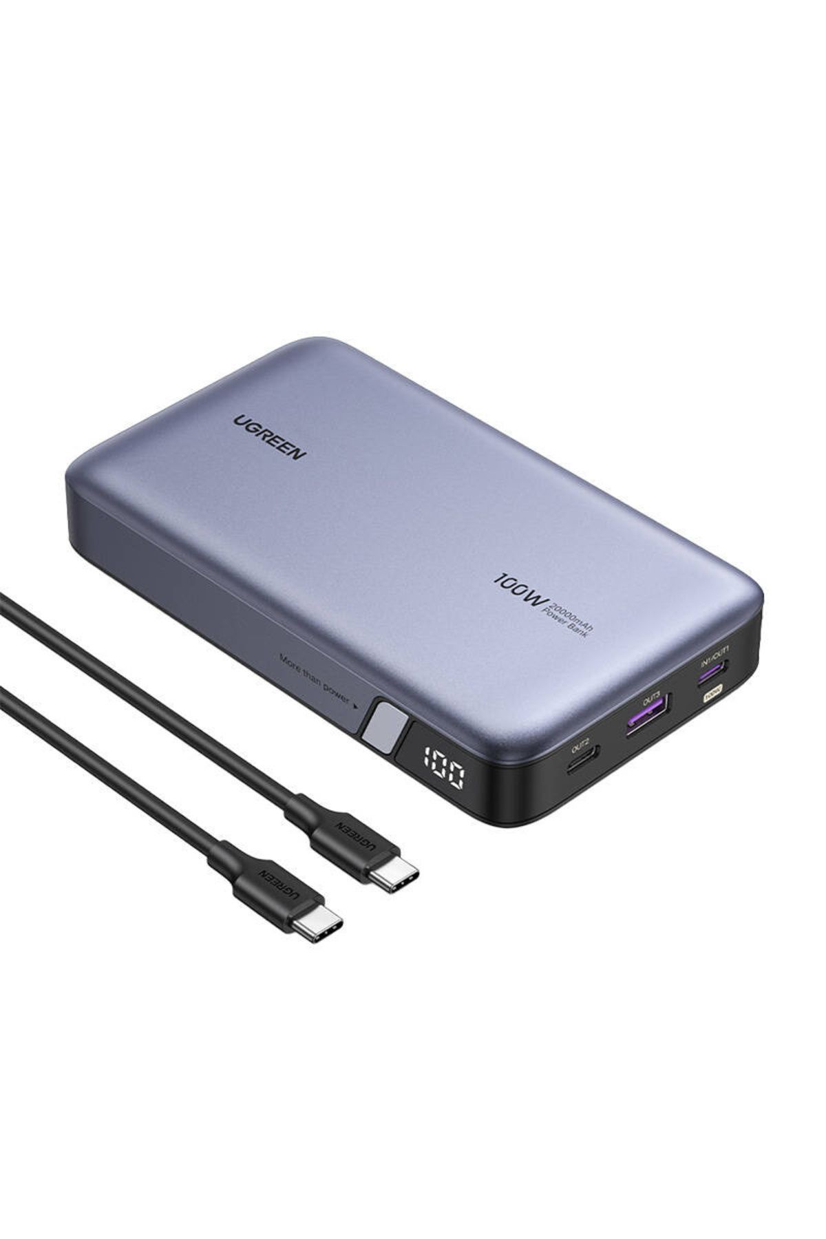 Ugreen-Baterie externă Ugreen Nexode 20.000 mAh, 100W, 2x USB-C, 1x USB-A, Afișaj digital, Cablu USB-C 1