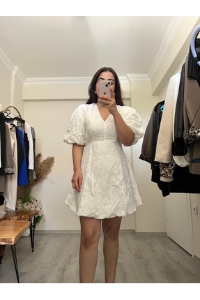 Eslem Erva Beyaz Midi Elbise