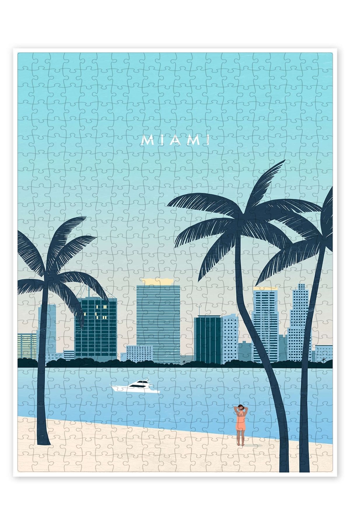 Jeronkarji Miami İllüstrasyon 500 Parça Puzzle Yapboz Şehir Manzara Temalı Hobilik
