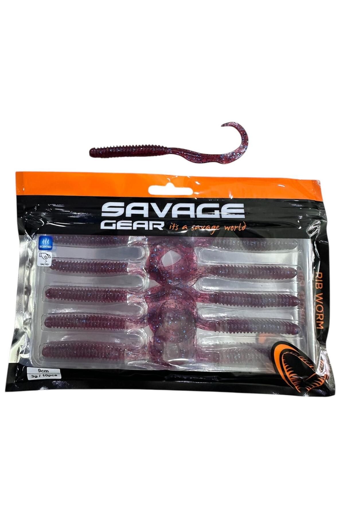 Savage Gear Rib Worm 9cm 3gr Silikon Yem 10 Adet Plum