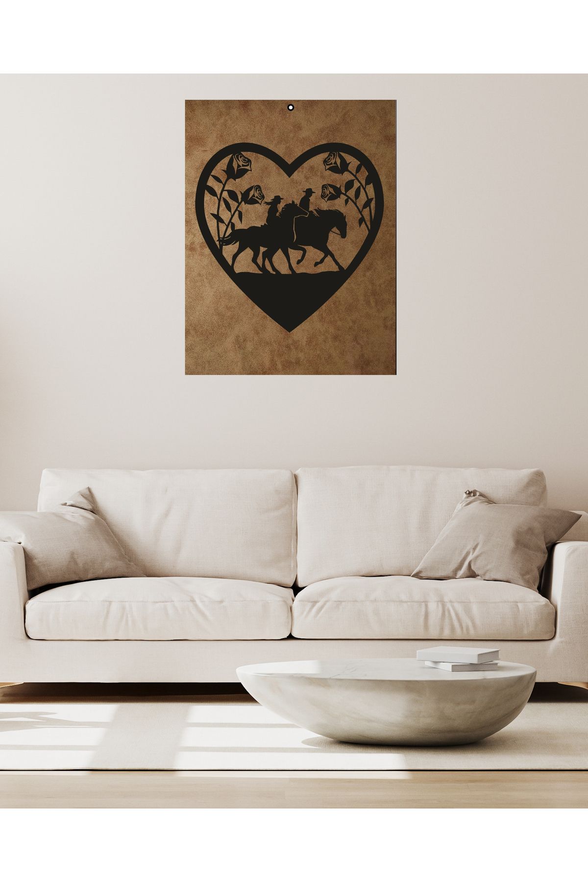 Grand Fine Art Çerçevesiz Süet Deri Üzerine Lazer Kesim Siyah Mdf Tablo Çiftler ve Atlar