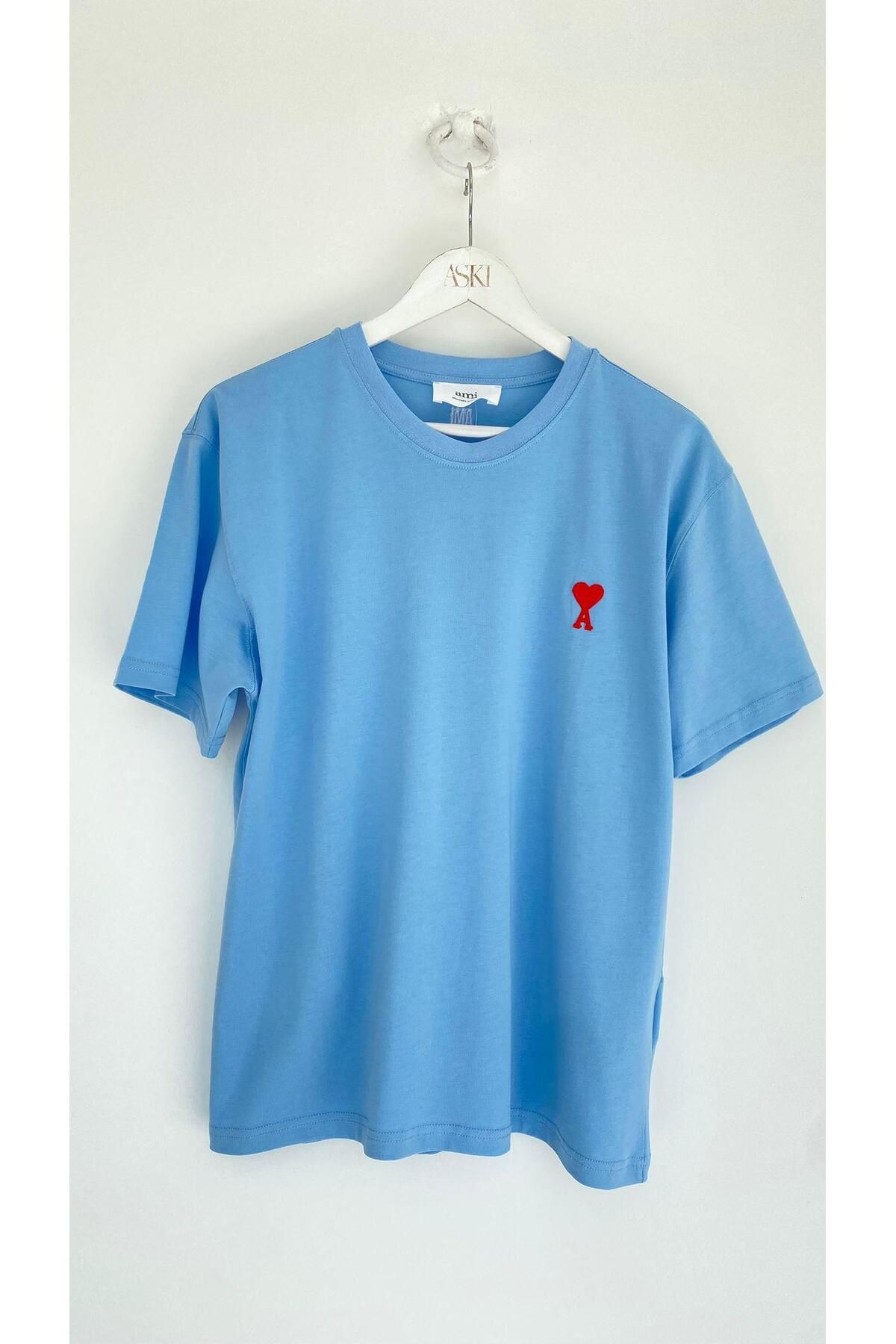 Askı Tekstil Bebe Mavi Kalp Nakış Detaylı Oversize Tshirt