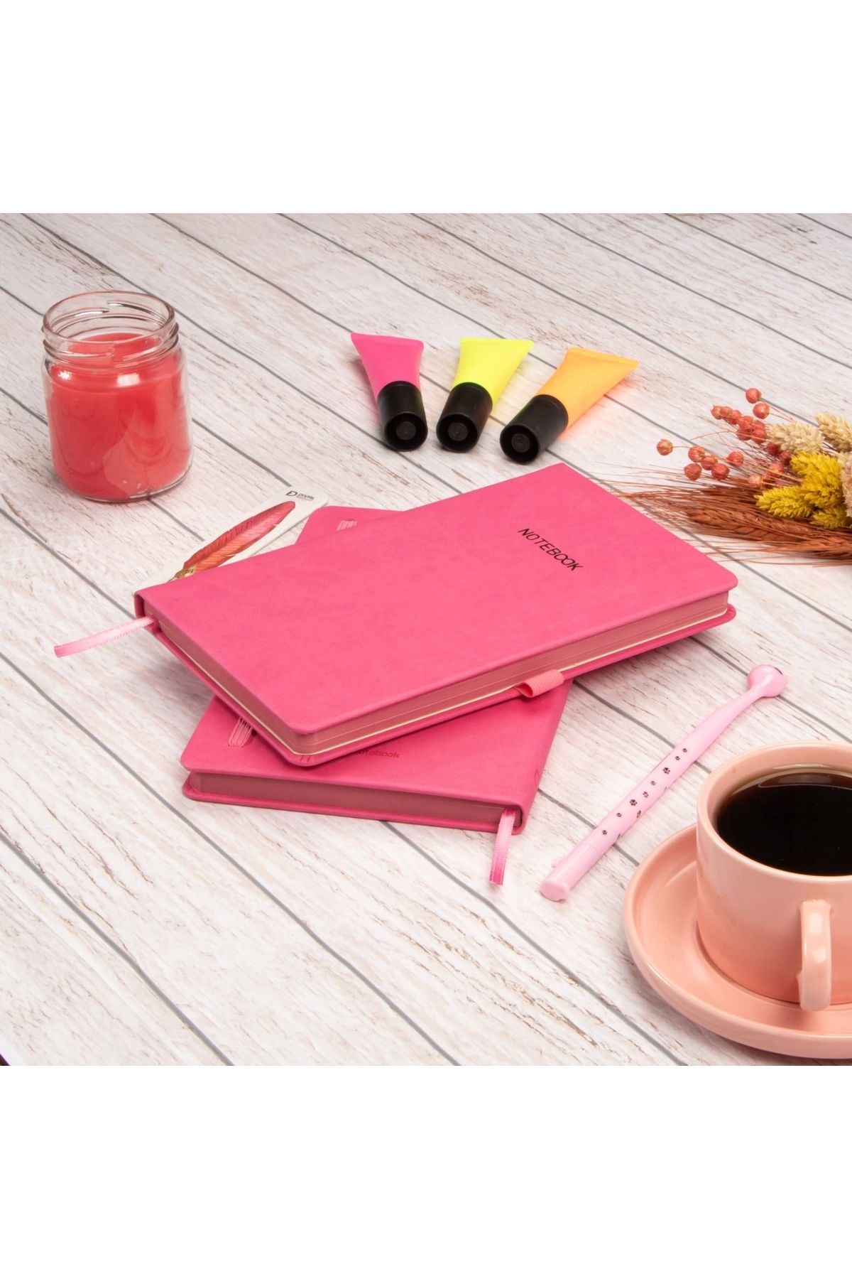 DİVAL 13x21 cm Pembe Deri Sert Kapak Noktalı Tarihsiz Dikişli Defter
